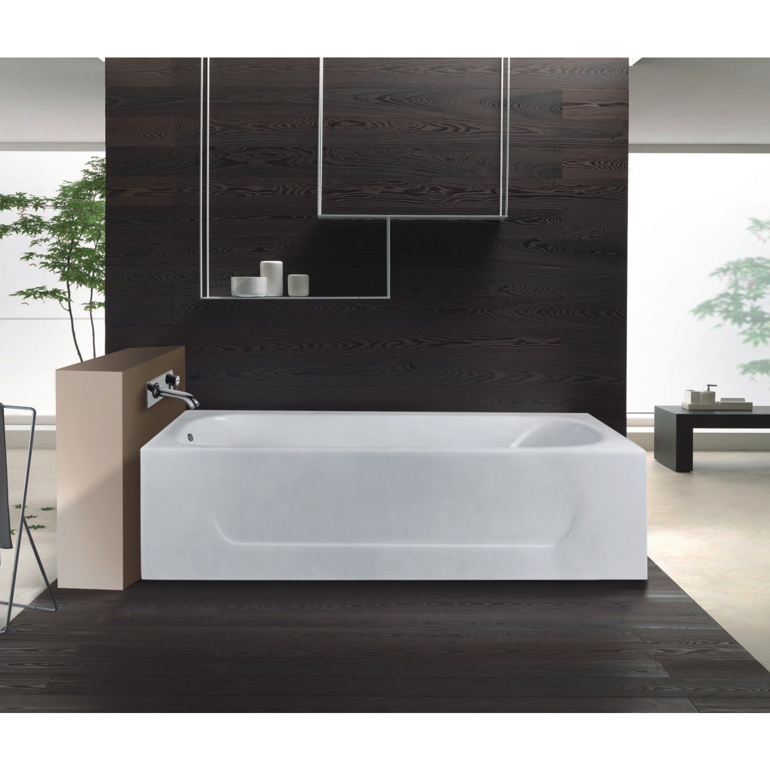 Aqua Eden 60 Inch Cast Iron Rectangular 3 Wall Alcove Bathtub - Left Drain Hole, White Porcelain Finish | Freestanding Soaking Tub for Bathroom Remodel & Spa Relaxation