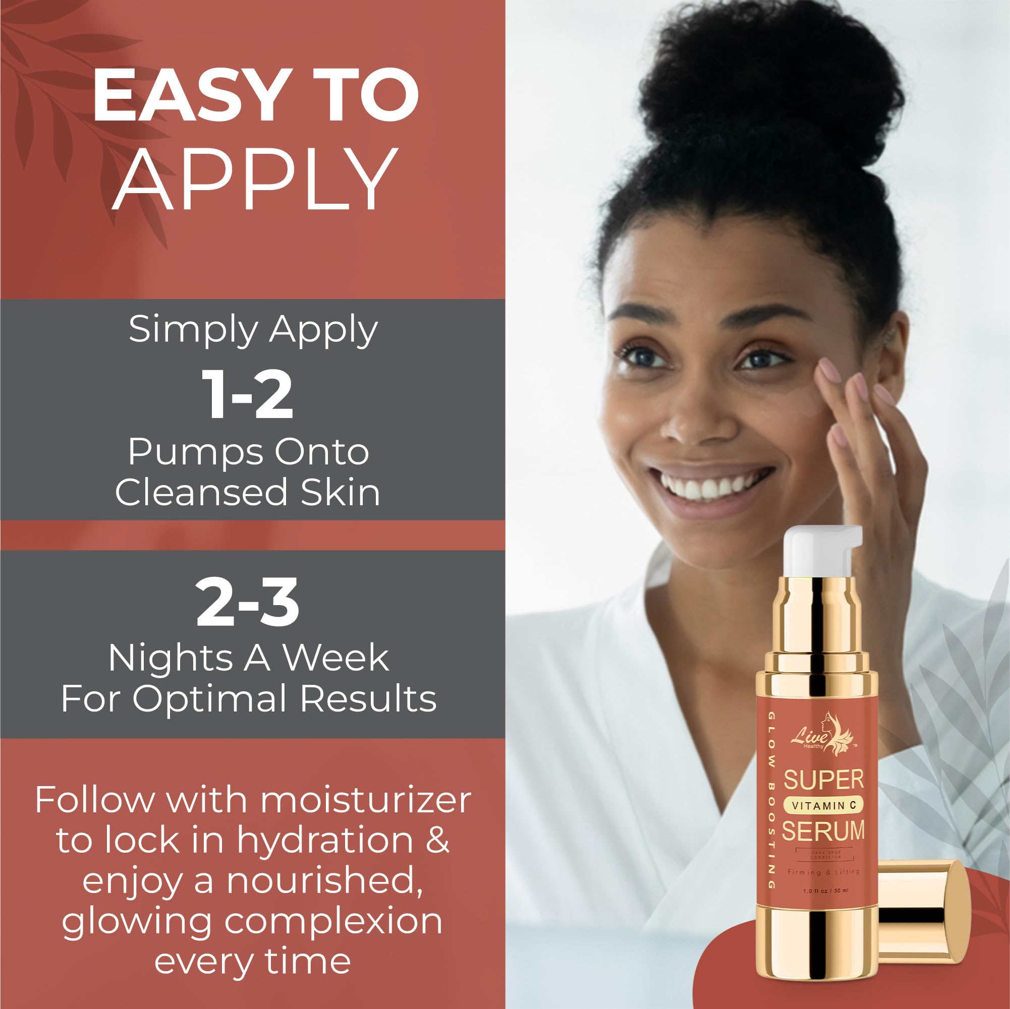 Live Healthy Super Vitamin C Serum for Mature Skin - Anti-Aging Serum with Vitamin C, Peptides & Vitamin E - Reduces Wrinkles & Age Spots, Lifts & Firms Skin - Made in USA (1 fl oz) | Perfect for Nighttime Skincare Routine & Daily Anti-Wrinkle Treatment
