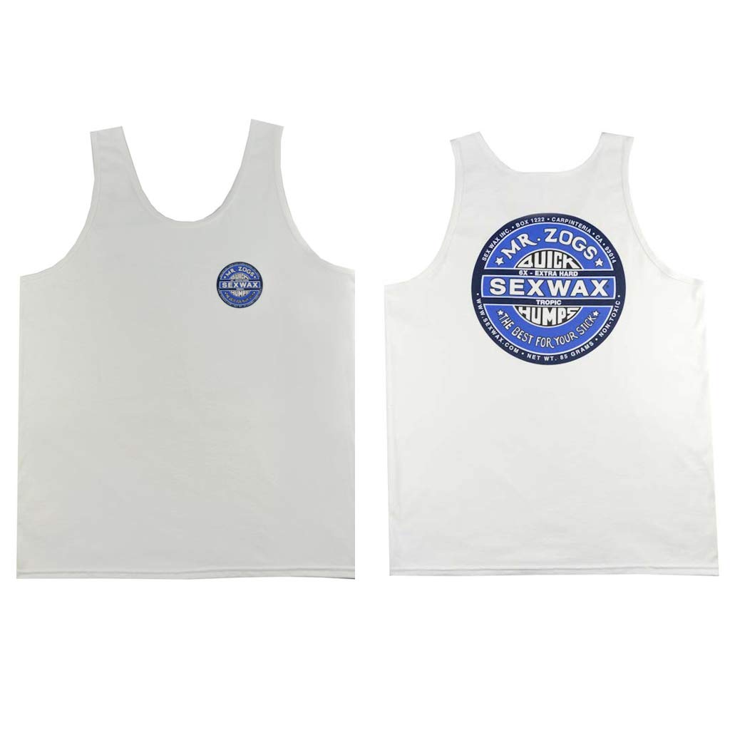 Mr Zogs Surf Wax Sex Wax Tank Top - Quick Dry, Breathable White Surf Shirt for Men | Perfect for Beach, Surfing & Summer Outdoor Activities