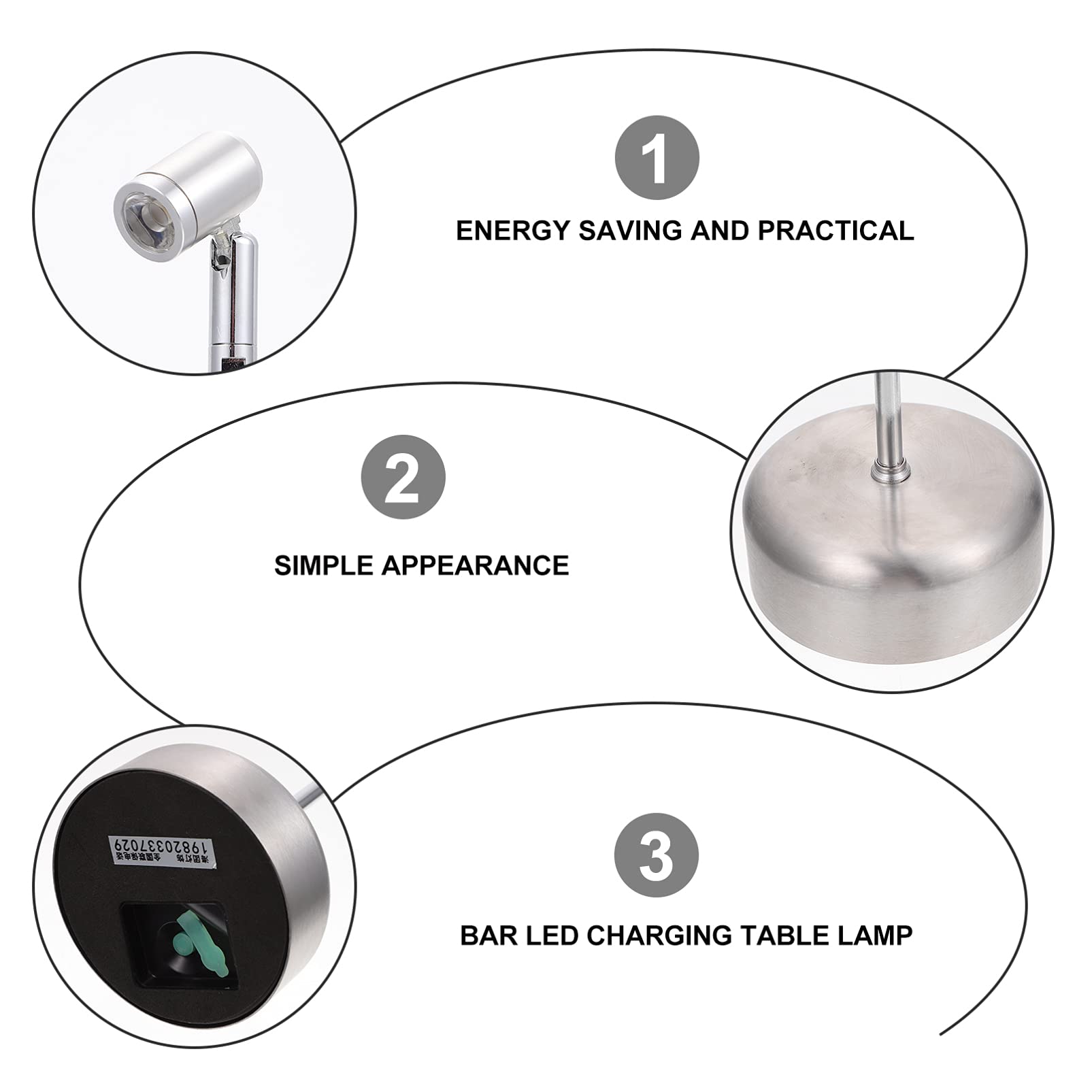HEALLILY Rechargeable LED Desk Lamp with Adjustable Brightness - Eye Protection Table Light for Coffee Shop, Bar, Restaurant, Kitchen & Home Office - Silver Modern Atmosphere Lighting for Reading, Studying and Night Use