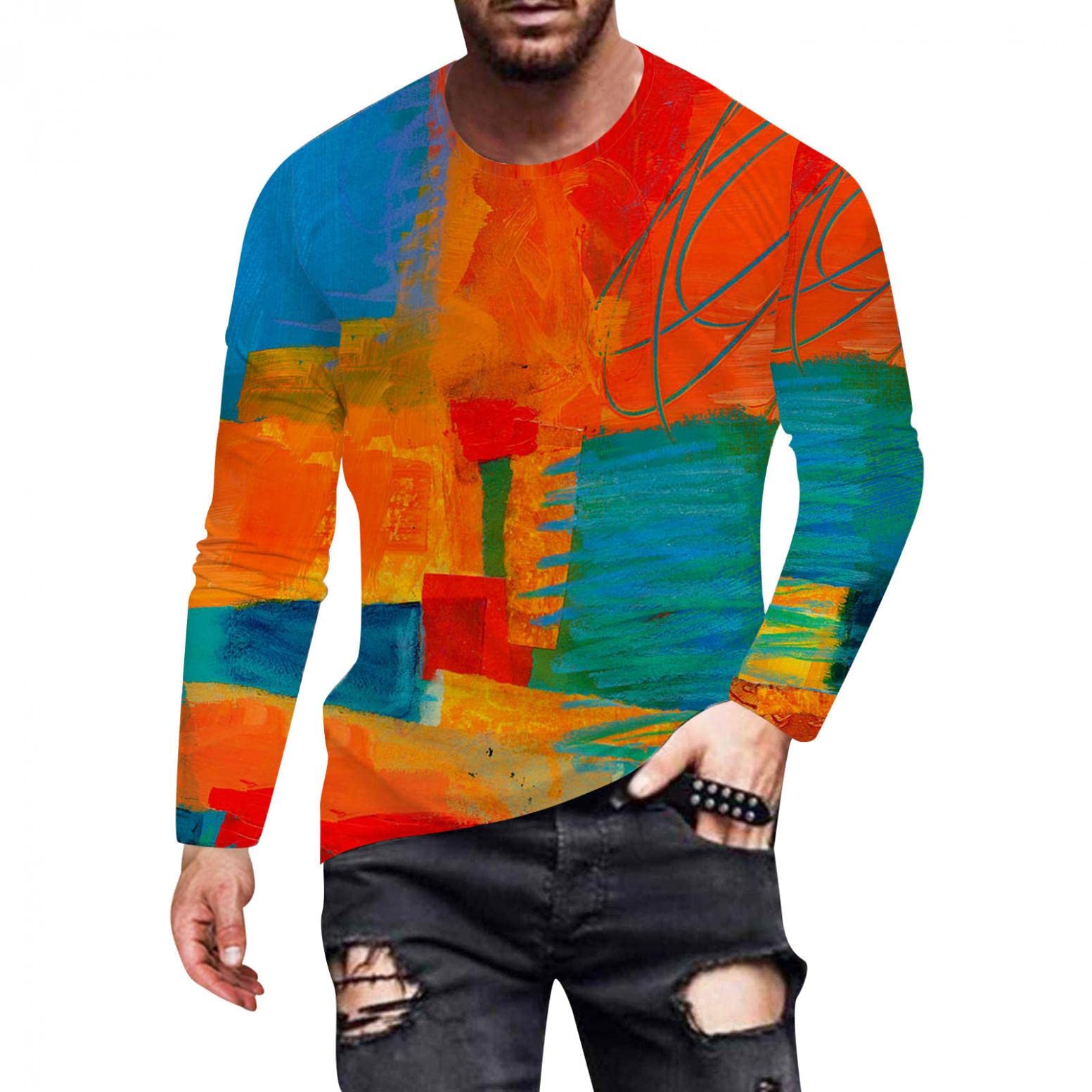 XXBR Men's Long Sleeve T-Shirt - 3D Jesus Cross Print Faith Design, Streetwear & Athletic Tee for Fall - Perfect for Workouts, Casual Wear & Christian Apparel