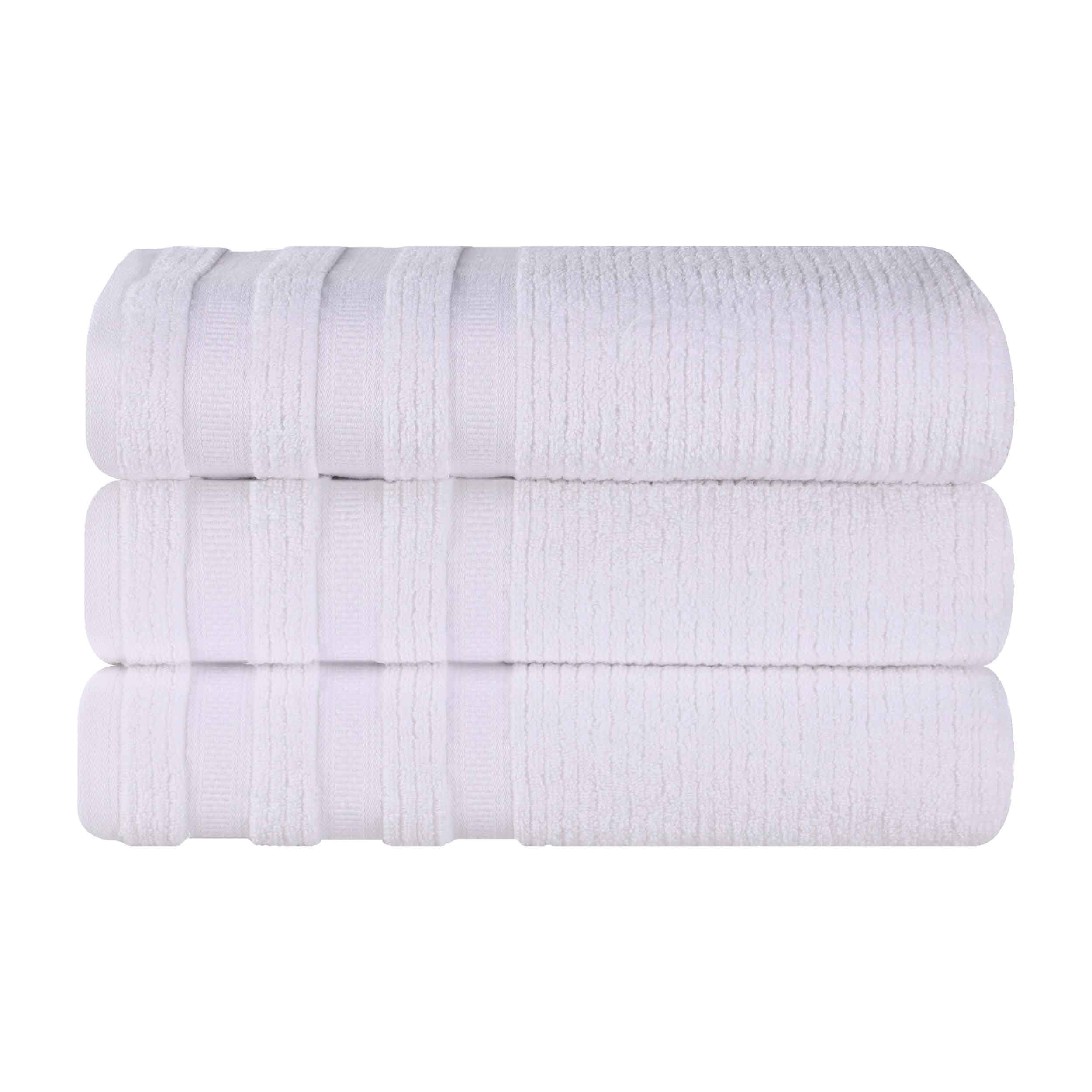 Premium Zero Twist Cotton Ribbed Geometric Border Plush Bath Towel Set of 3 - Ultra Soft & Absorbent, Luxury Spa & Bathroom Essentials for Home, Hotel, Gym