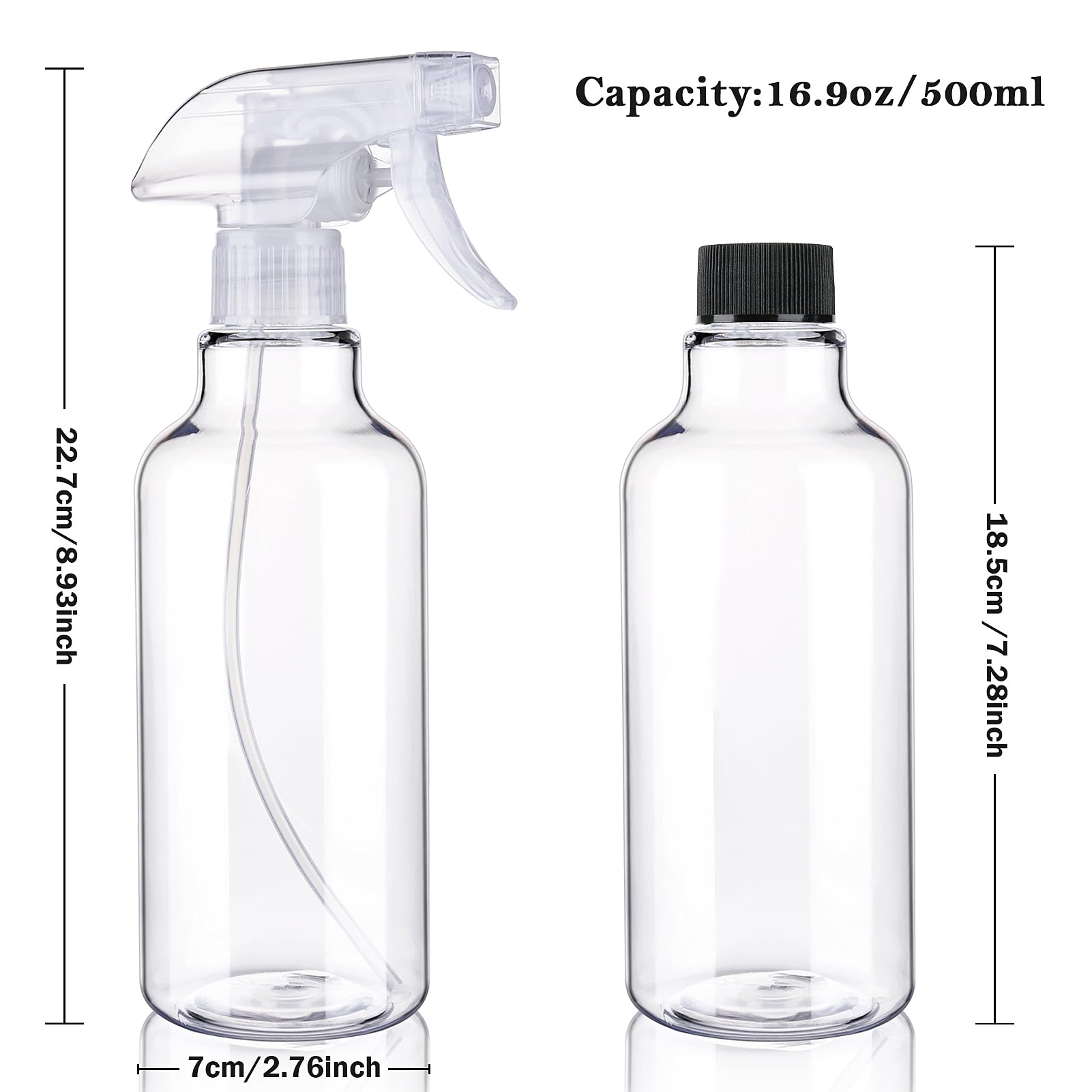 16.9oz/500ml Heavy Duty Plastic Spray Bottles 2 Pack - Empty Clear Spray Bottle for Cleaning Solutions, Essential Oils, Hair Care & Cooking | Fine Mist & Stream Nozzle | Perfect for Home, Kitchen & Garden Use