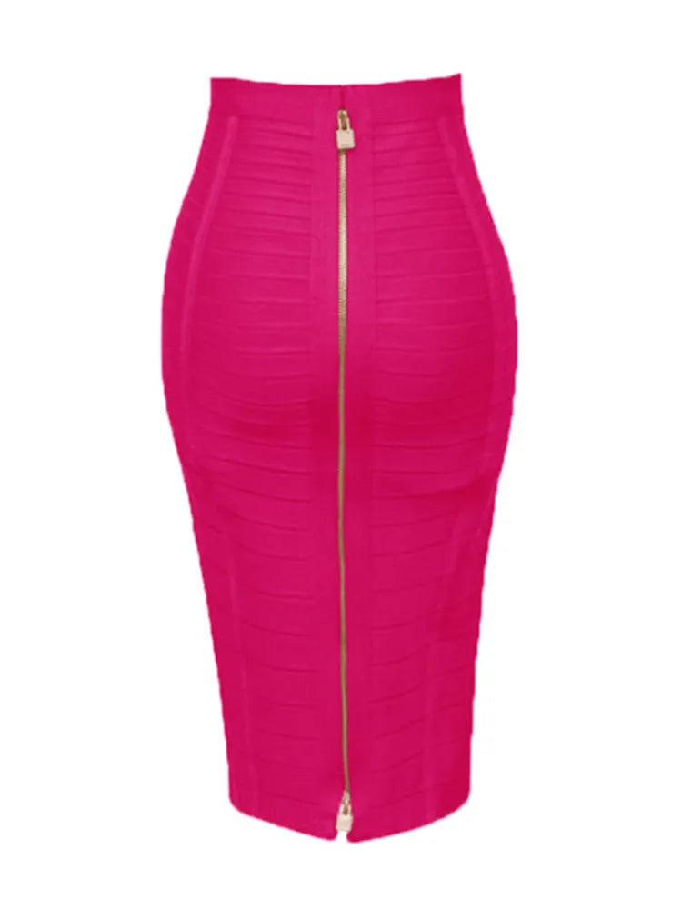 13 Colors Plus Size XL XXL 58cm Women's Sexy Zipper Bandage Skirt - Black Blue Orange Red Rayon A-Line Designer Skirt | Perfect for Clubwear, Night Out, Date Night & Party Outfits