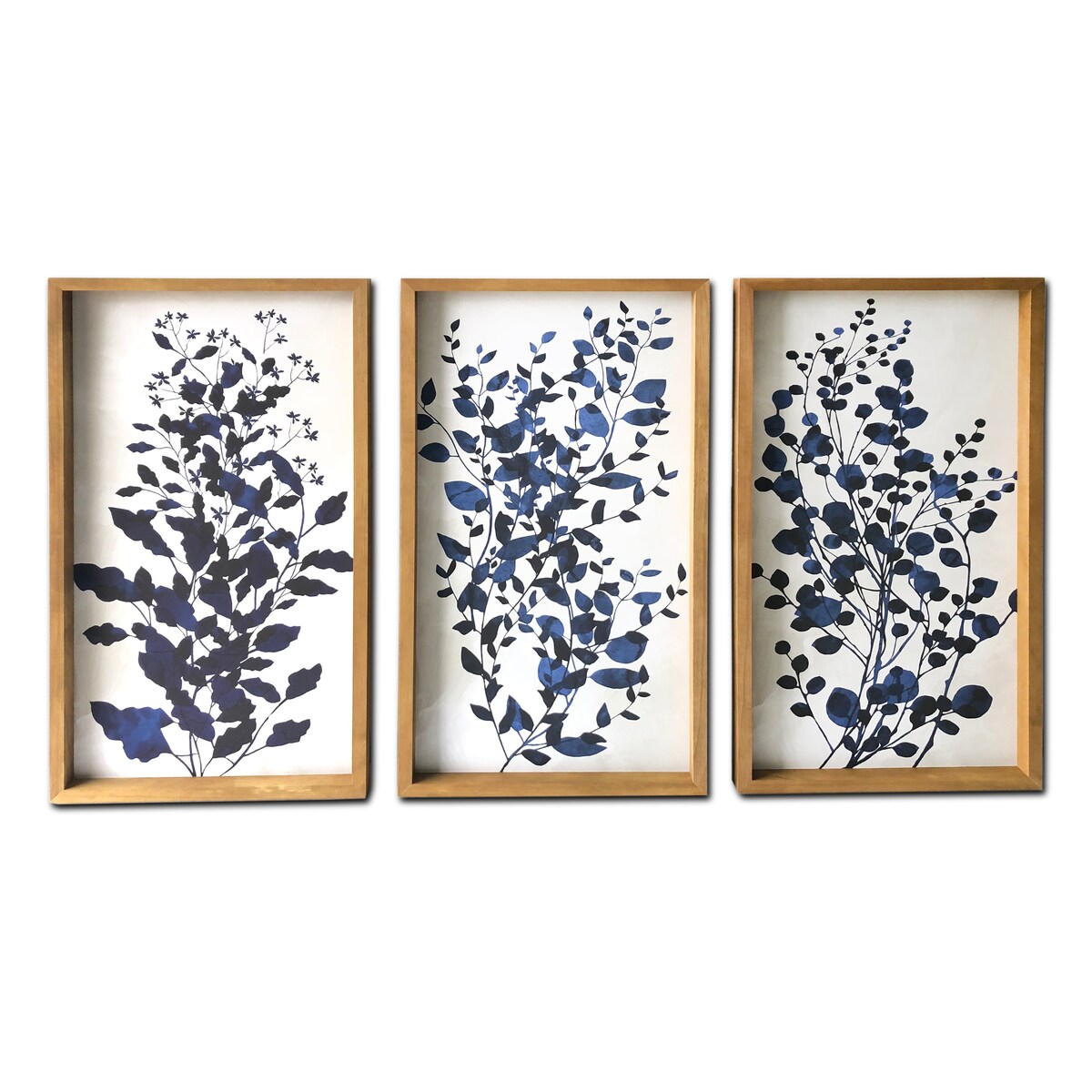 Blue Branches 3-Piece Large Print Wood Framed Canvas Wall Art Set - Modern Nature Decor for Living Room, Bedroom & Office
