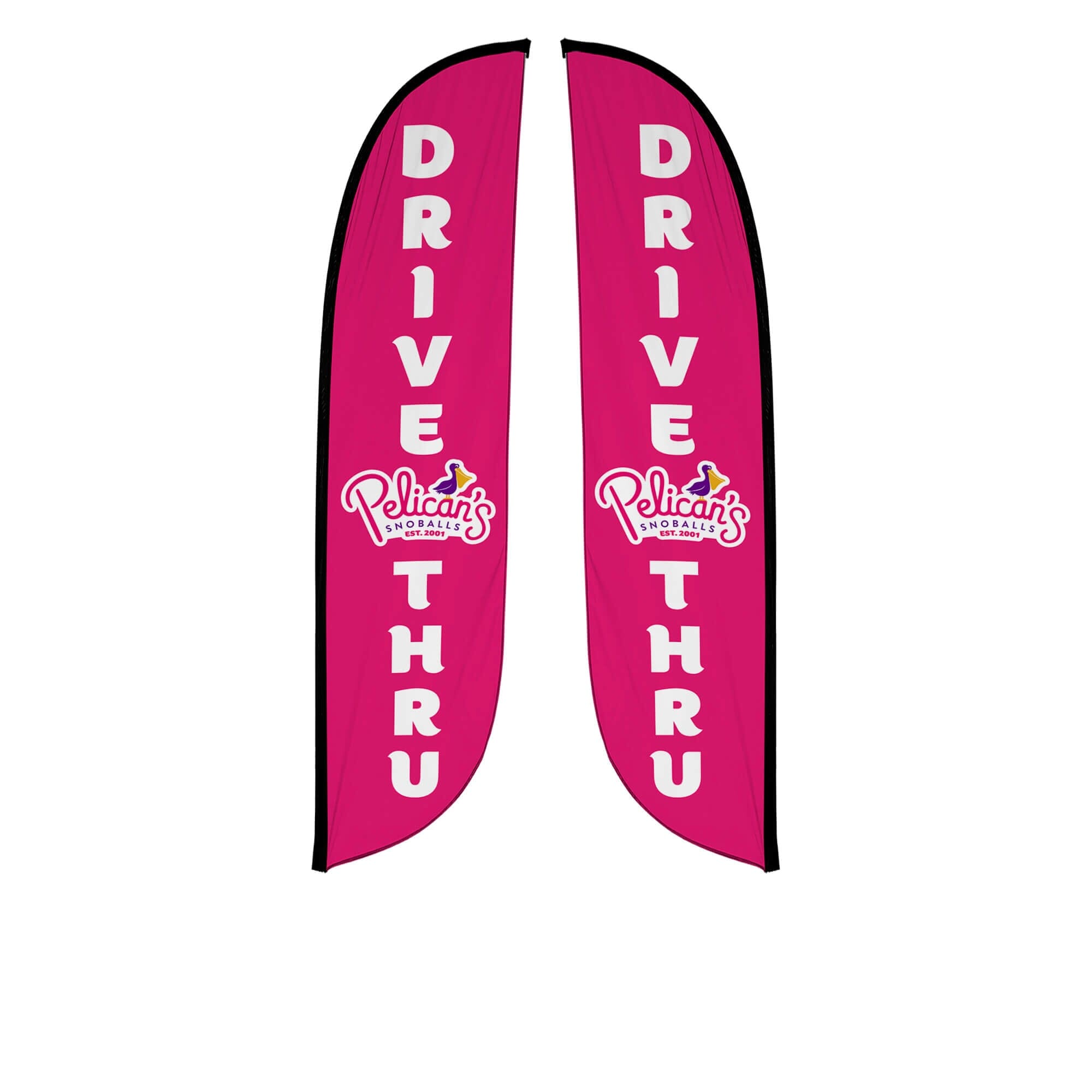 Pelican's Snoballs Drive Thru 12ft Feather Flag - Custom Printed Double-Sided Decorative Banner for Outdoor Advertising, Car Wash, Gas Station & Business Promotion