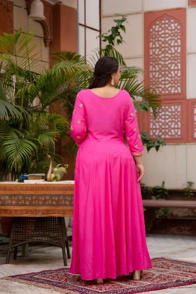 Stylish Pink Bandhani Anarkali Plus Size Kurti Dupatta Set of 2 - Elegant Indian Ethnic Outfit for Women, Perfect for Weddings, Festivals & Special Occasions
