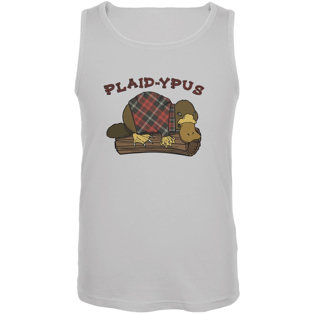 Funny Platypus Plaid-Ypus White Adult Tank Top - Cute Animal Graphic Tee for Casual Wear & Gifts - Perfect for Parties, Outings & Everyday Comfort