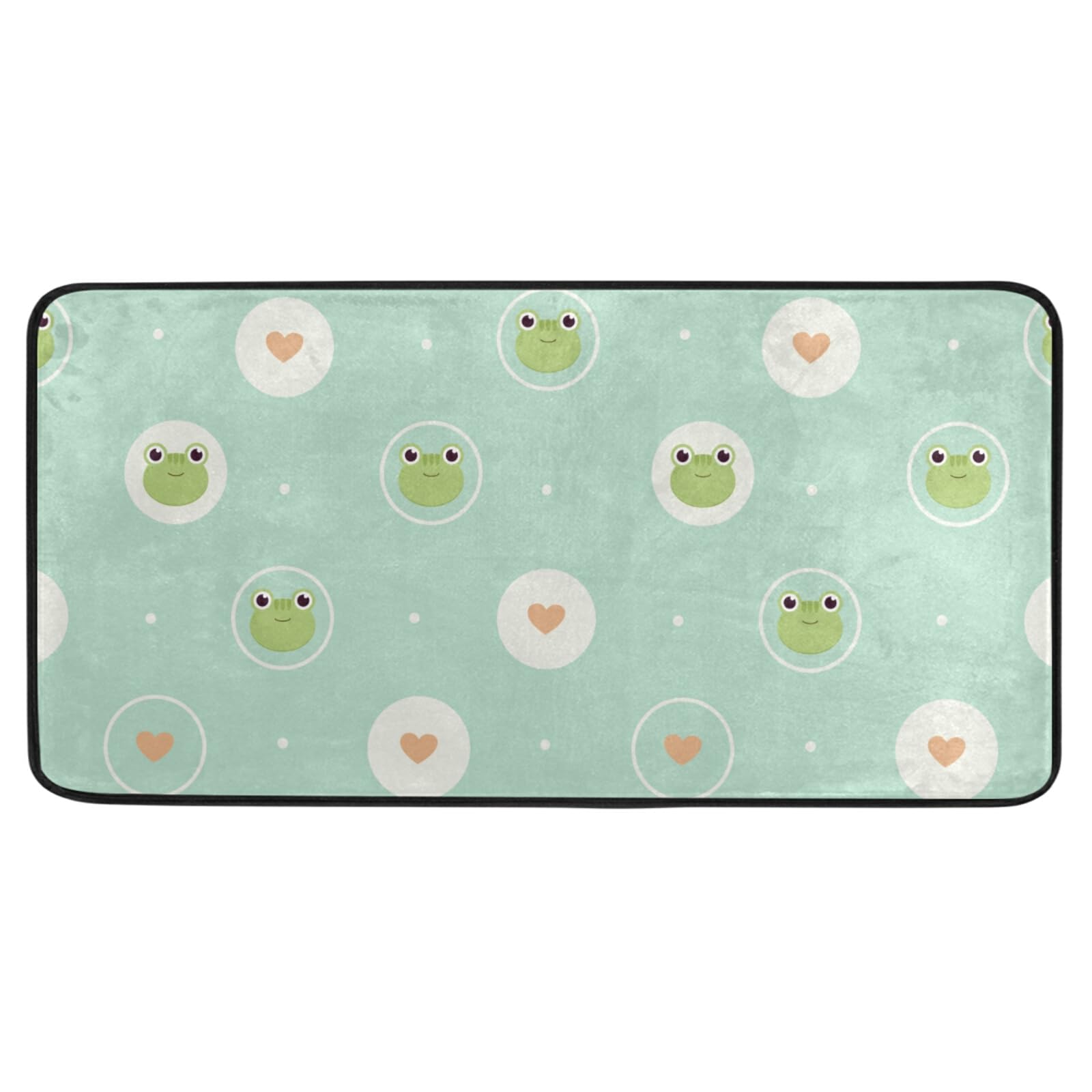 Non-Slip Washable Kitchen Rugs - Cute Frog Design Absorbent Floor Mats for Sink Area, Farmhouse & Bathroom - 39x20 Inch Green Cushioned Runner - Perfect for Home, Kitchen, and High-Traffic Areas