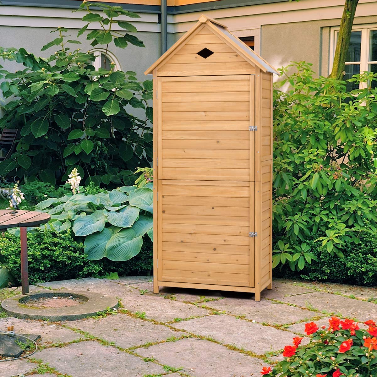 SAFSTAR Outdoor Storage Shed for Garden Tools - Durable Wooden Patio Shed with Gable Roof & Secure Metal Latches - Perfect for Backyard, Lawn Equipment & Seasonal Storage