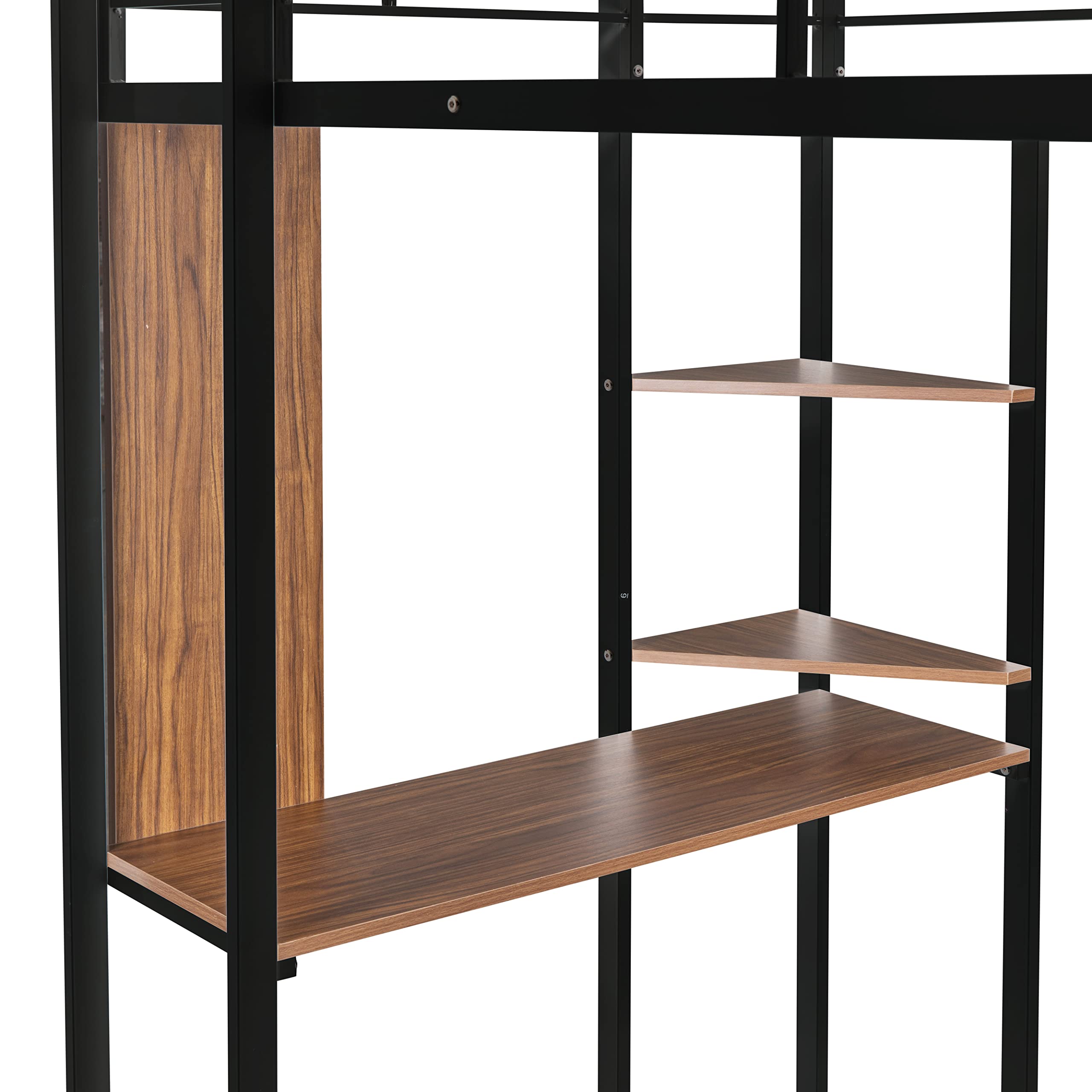**Metal Loft Bed with Desk & Shelves - Twin Size Space-Saving Furniture with Guard Rails & Ladder - Sturdy Black Bed Frame for Kids - Perfect for Small Rooms, Dorms & Apartments**