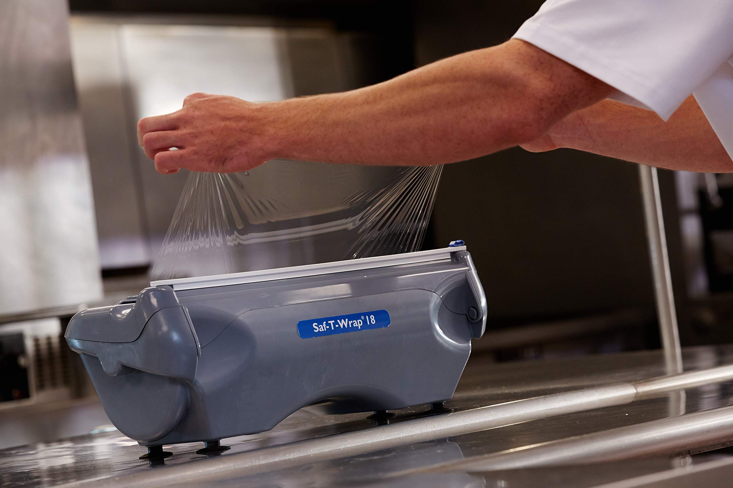 San Jamar Saf-T-Wrap 18-Inch Commercial Plastic Wrap & Foil Dispenser - Heavy Duty for Restaurants, Bakeries & Kitchens - Gray Plastic - Perfect for Food Prep, Storage & Catering Services