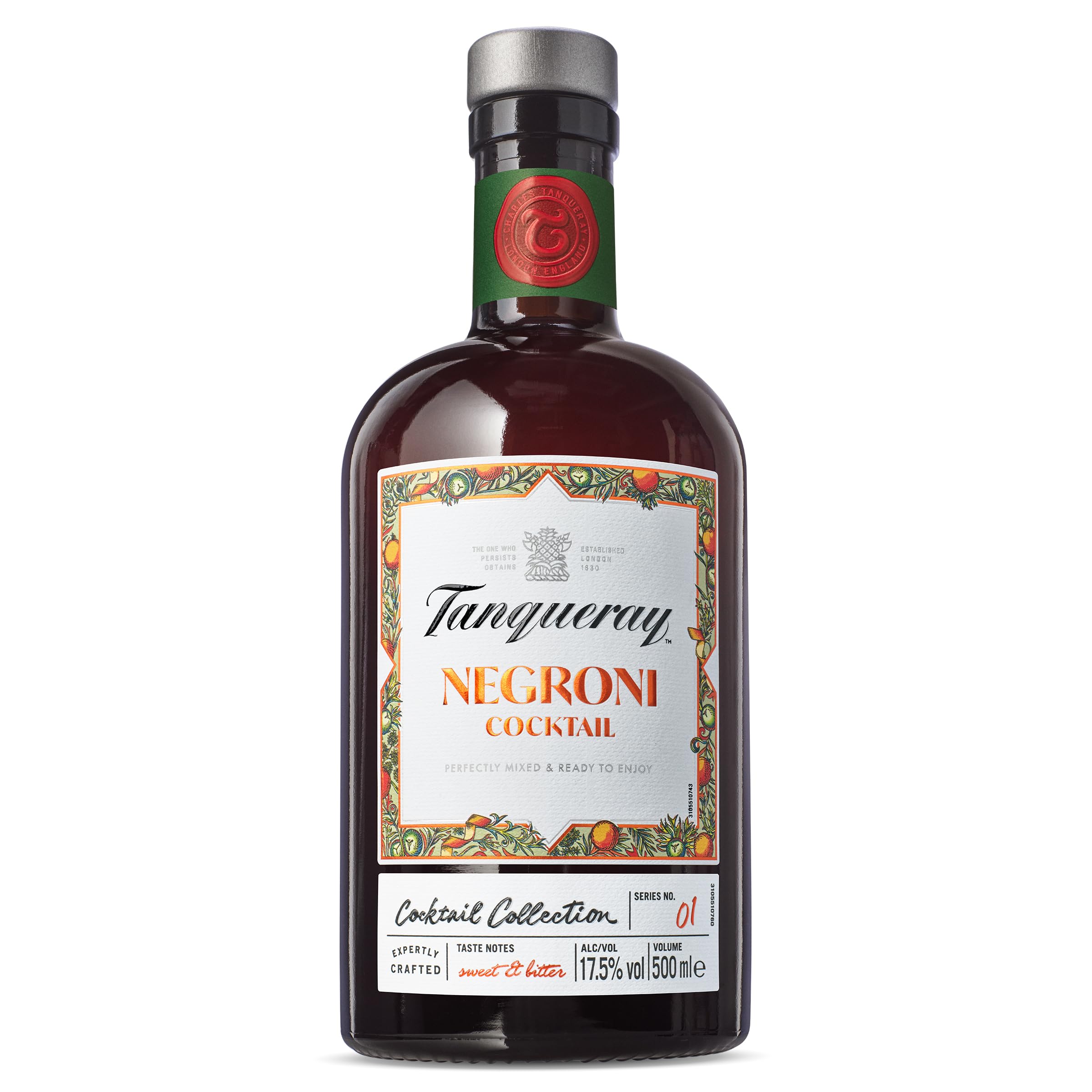 Tanqueray London Dry Gin Negroni Cocktail - Premium 17.5% Alcohol, 500ml Bottle - Perfect for Cocktail Parties, Home Bars & Gifts
