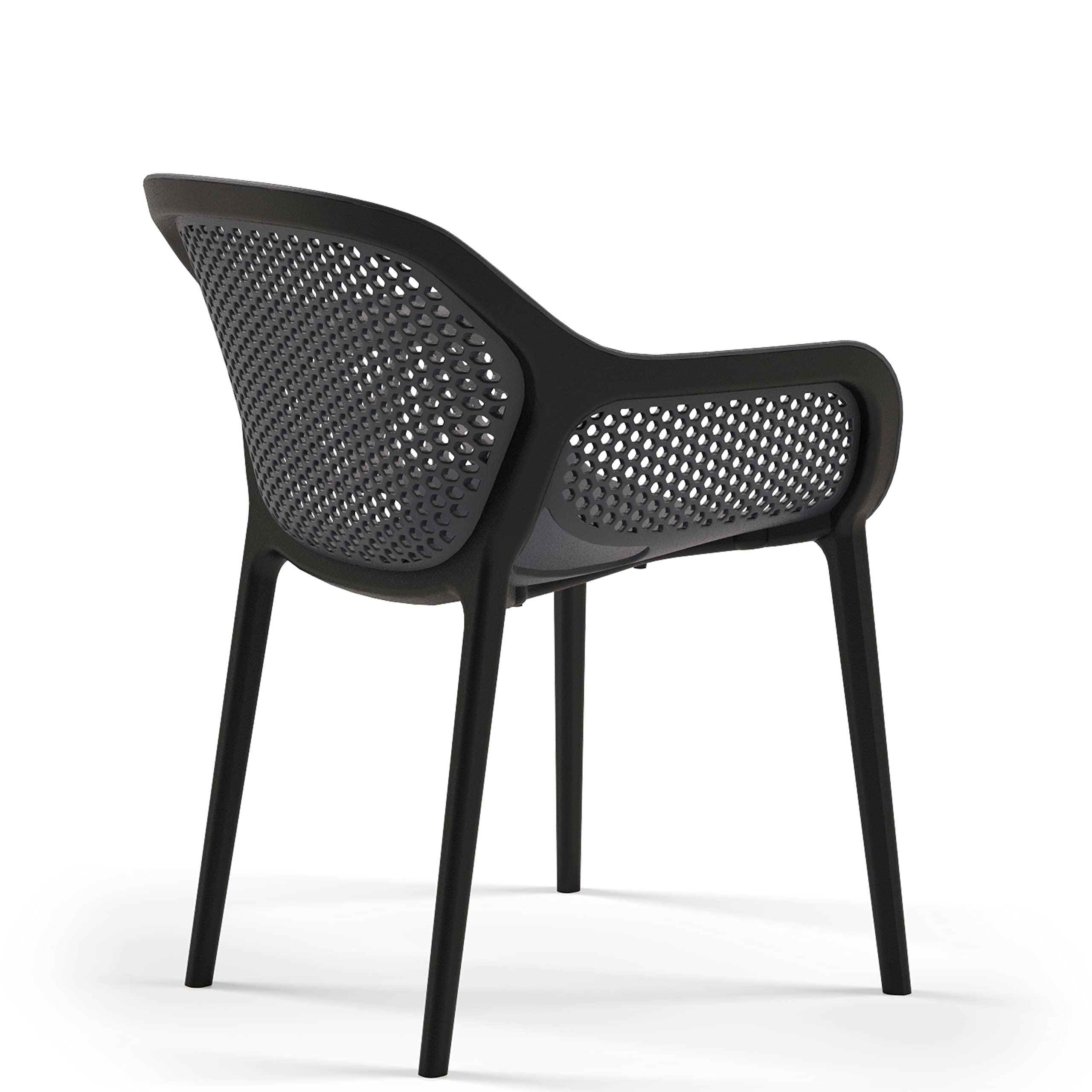 Modern Stackable Patio Dining Chairs (Set of 2) - Indoor/Outdoor Arm Chairs in Anthracite Black - Perfect for Backyard, Garden, Poolside & Dining Room Decor