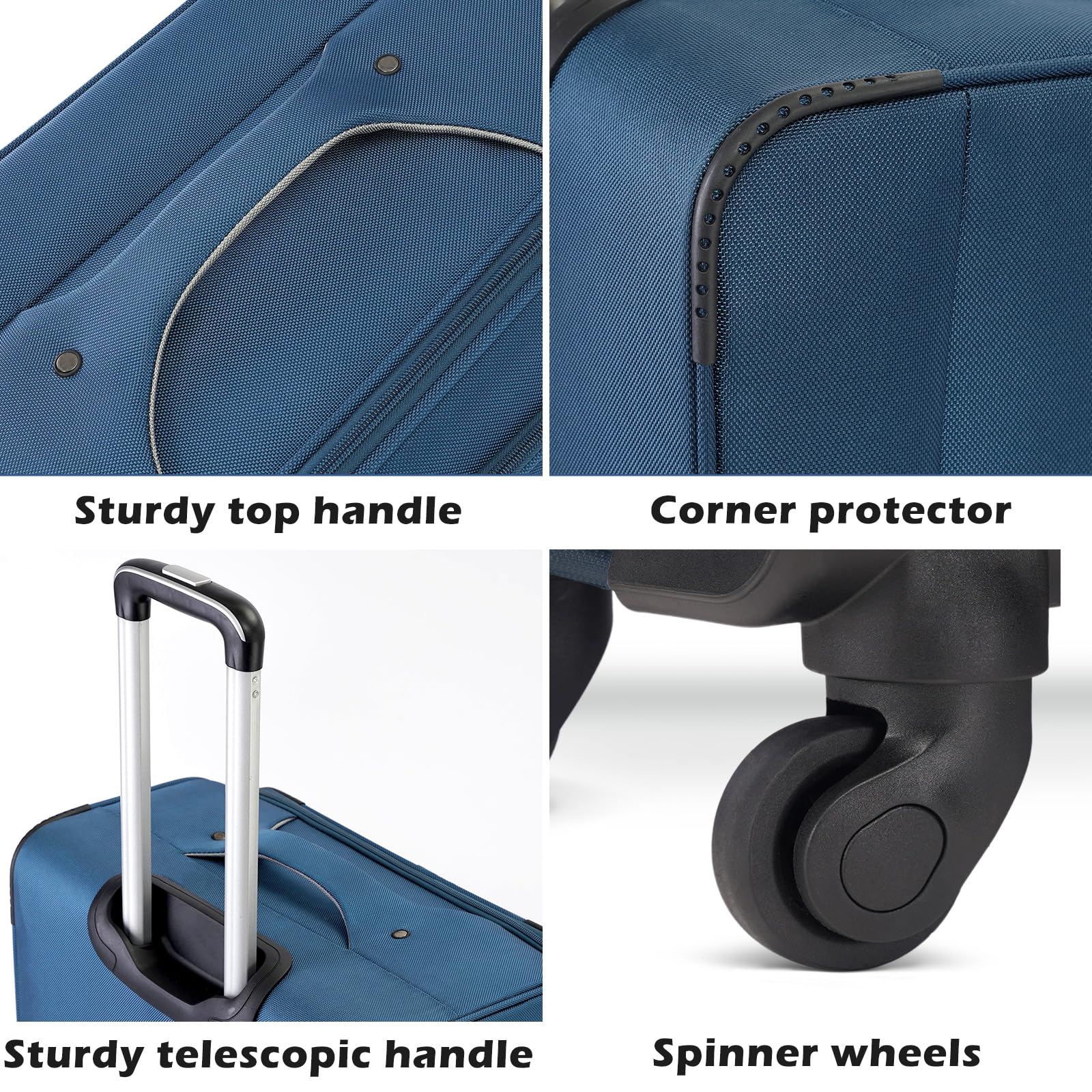 Coolife 4-Piece Lightweight Softshell Luggage Set with Spinner Wheels & TSA Lock - Blue & Silver | Perfect for Family Vacations, Business Travel & International Trips