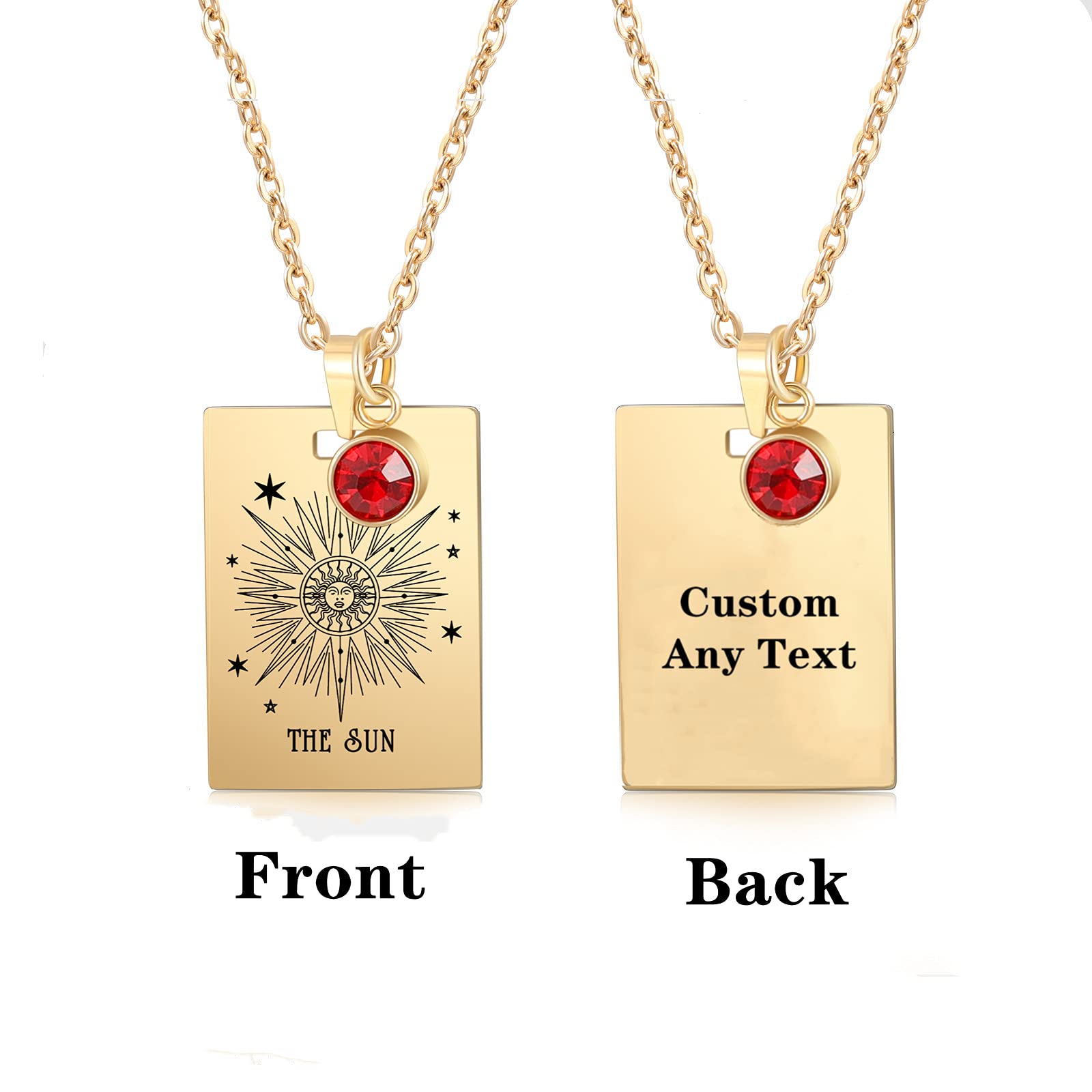 Personalized Gold Tarot Card Necklace with Birthstone - Custom Name Sun Pendant Jewelry for Women | Spiritual Gift, Boho Fashion Accessory for Daily Wear & Special Occasions
