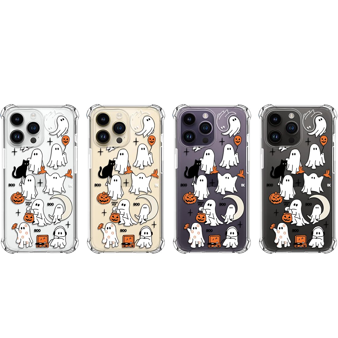 Halloween Themed Shockproof Clear Soft Case for iPhone 14 Pro Max (6.7 Inch) - Cute Ghost Pattern Protective Phone Cover - Perfect for Spooky Season, Parties & Everyday Use