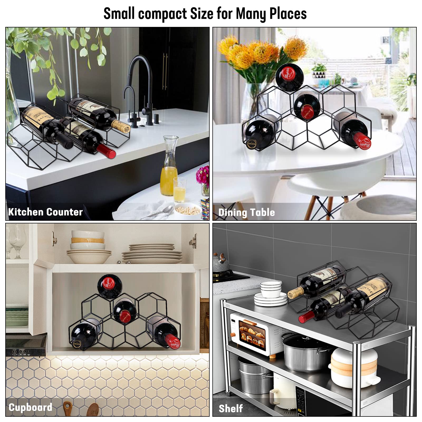 Small Black Metal Honeycomb Wine Rack - Countertop Freestanding 9-Bottle Organizer for Kitchen, Bar & Home Decor | Perfect for Wine Storage, Water Bottles & Tabletop Organization