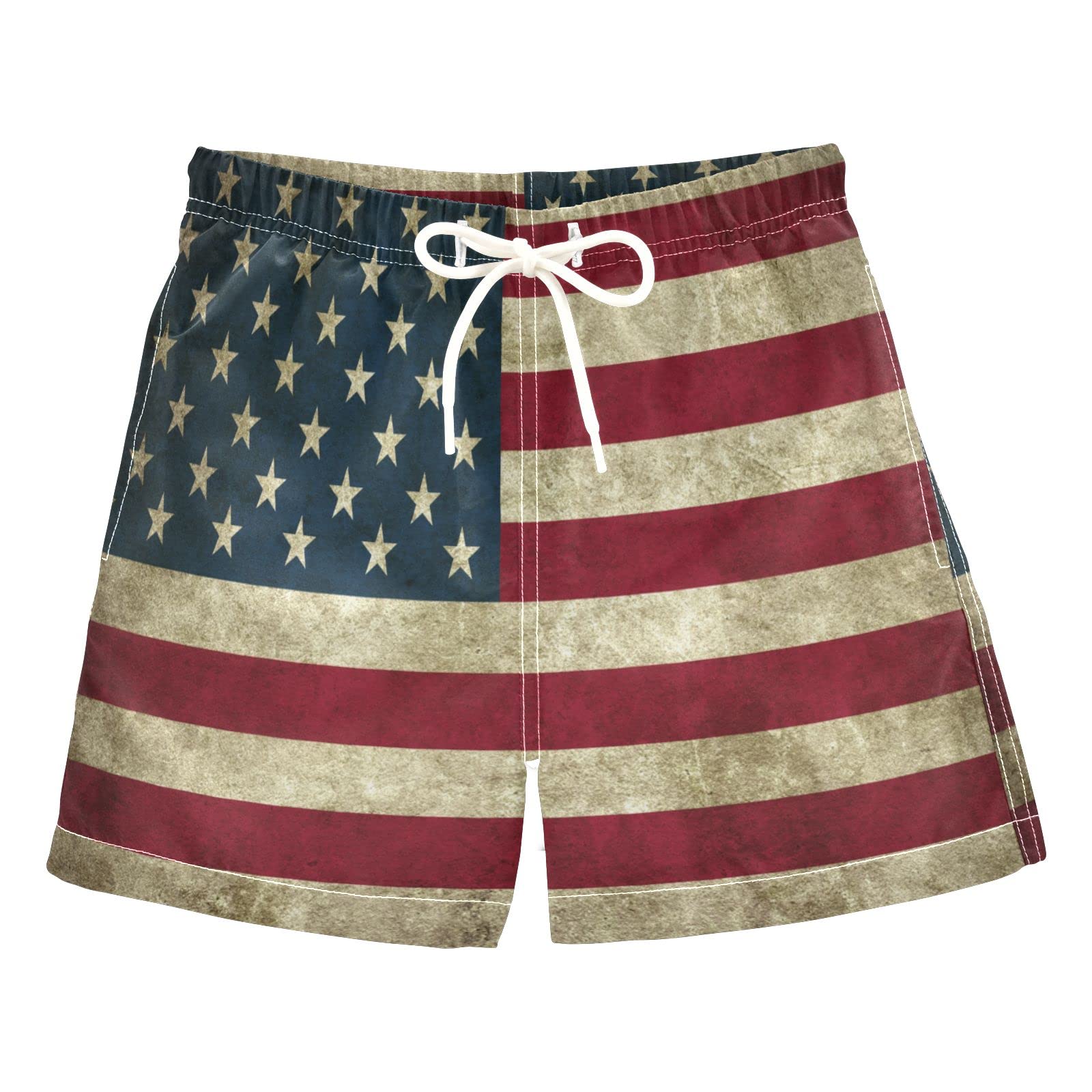AMICHIC Patriotic Swim Trunks for Boys - Quick Dry Swim Board Shorts for Kids, Toddlers & Teens (2T-8) - Perfect for Beach, Pool & Summer Water Activities
