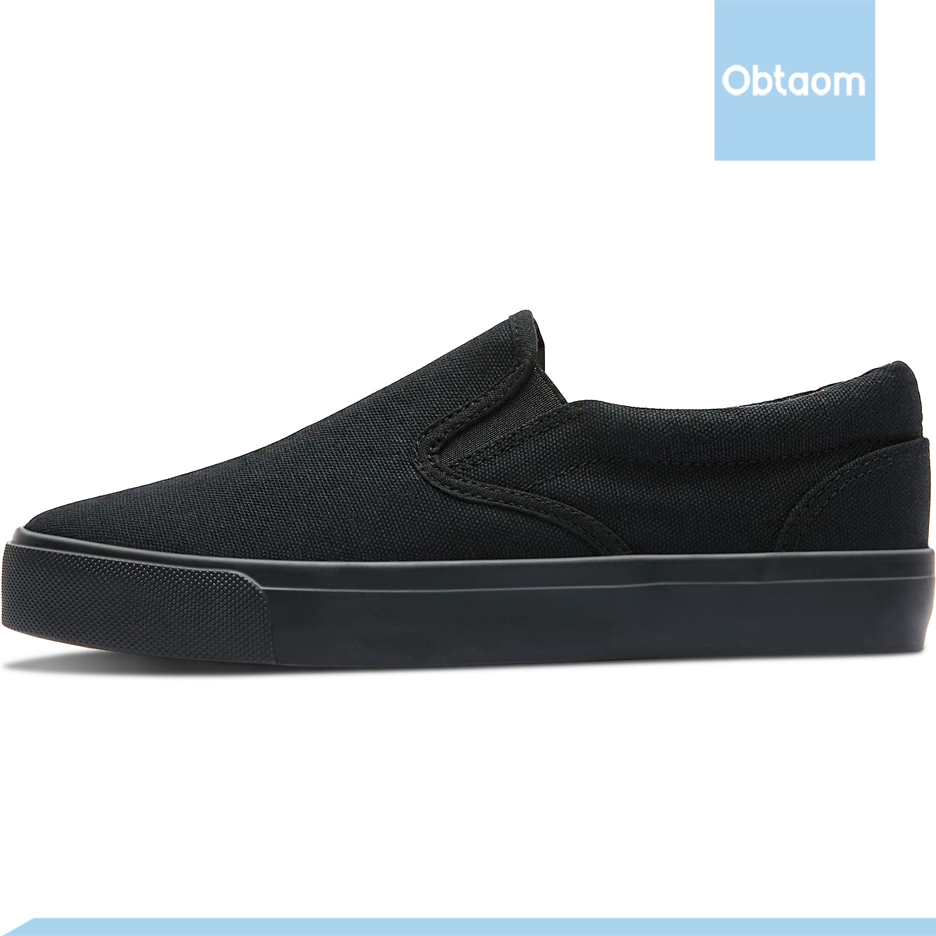 Obtaom Women's White Sneakers - Black Slip On Canvas Loafers for Women | Comfortable Low Top Casual Shoes for Walking, Work & Everyday Wear