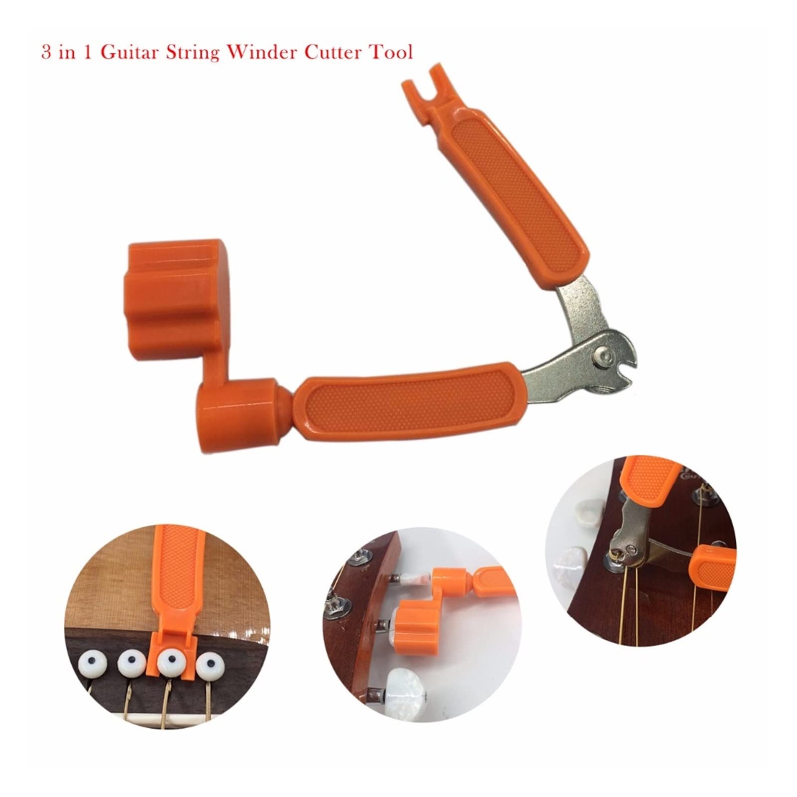 TSTS 3-in-1 Guitar Peg String Winder, Pin Puller & Cutter Tool Set - Multifunctional Guitar Maintenance Kit (Orange) - Perfect for Guitar String Changing & Repair at Home or Studio