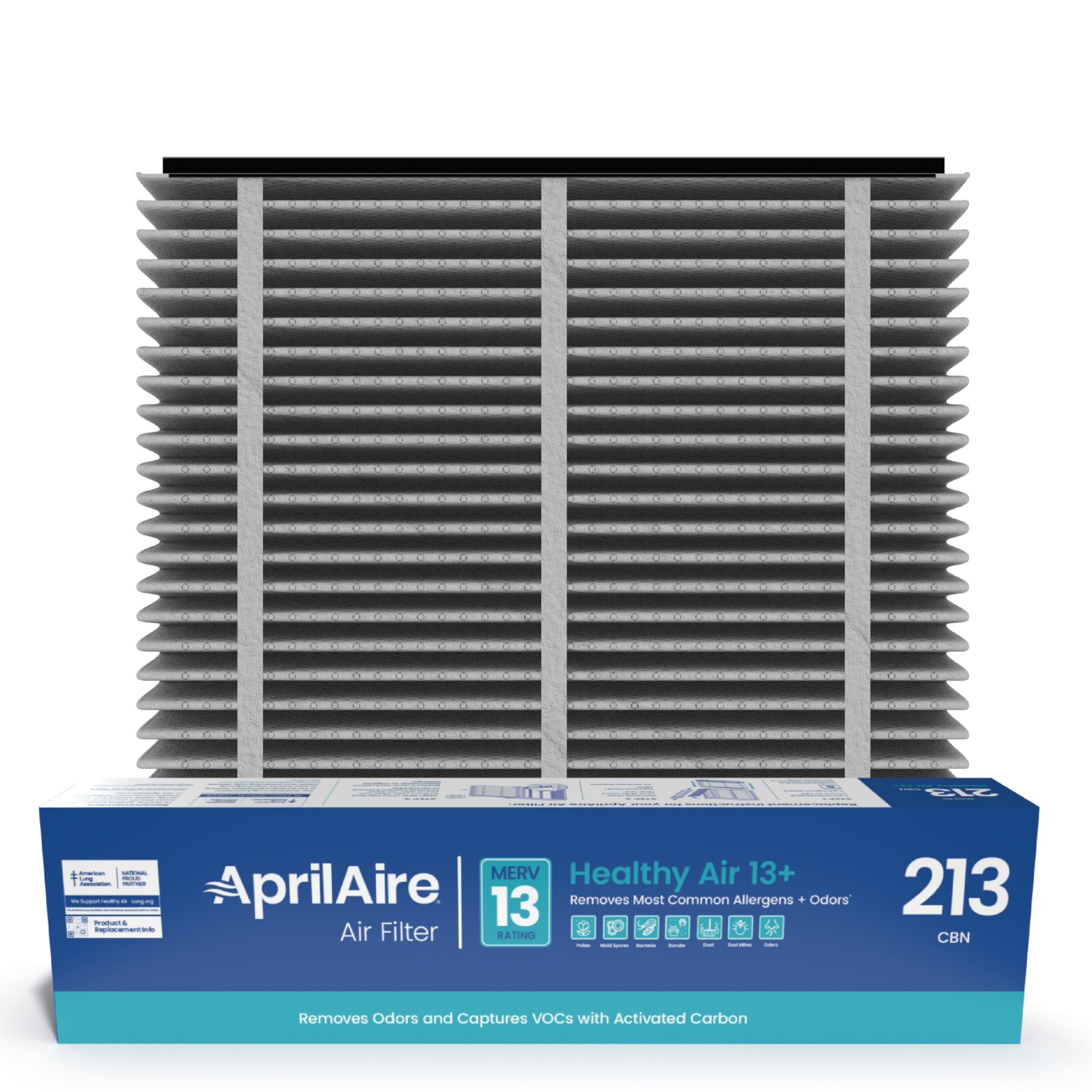AprilAire 213CBN MERV 13 Replacement Air Filter with Carbon for Whole House Air Purifiers - 20x25x4 Size, Reduces Allergens & Odors, Improves Indoor Air Quality - Perfect for Homes with Pets, Allergies, or Smoke