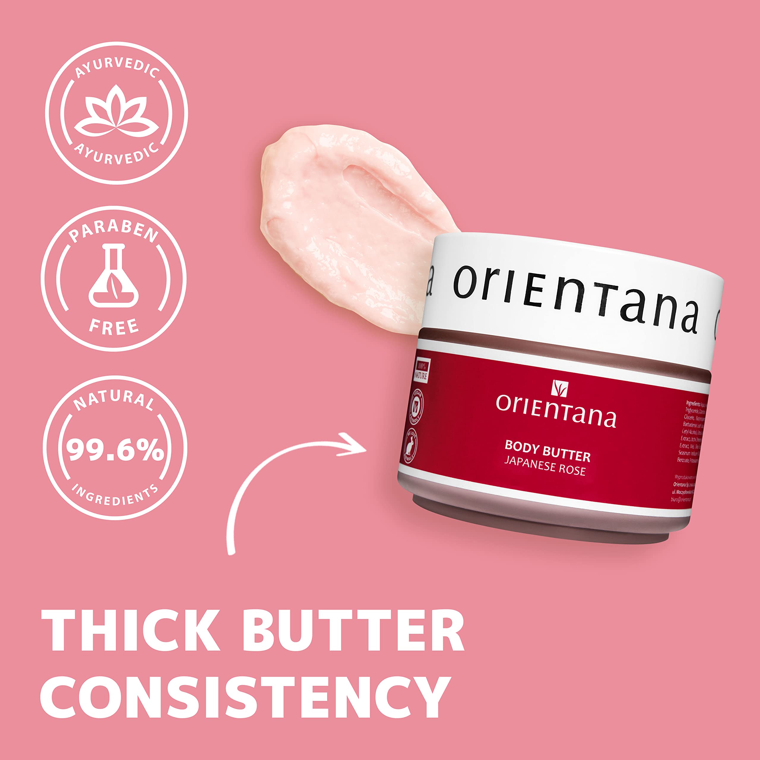Orientana Natural Body Butter with Japanese Rose - Deeply Moisturizing & Regenerating, Nourishes & Firms Skin, Smooths & Softens - 100g | Perfect for Dry Skin Care, Daily Hydration & Spa Treatment at Home