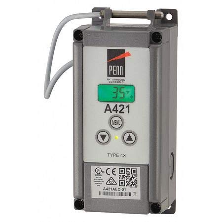 Johnson Controls A421AEC-02C Electronic Temperature Controller, SPDT Single Pole Double Throw, 1 Switch, 6.5 ft (2m) Cable - HVAC System, Refrigeration, Industrial Automation Control