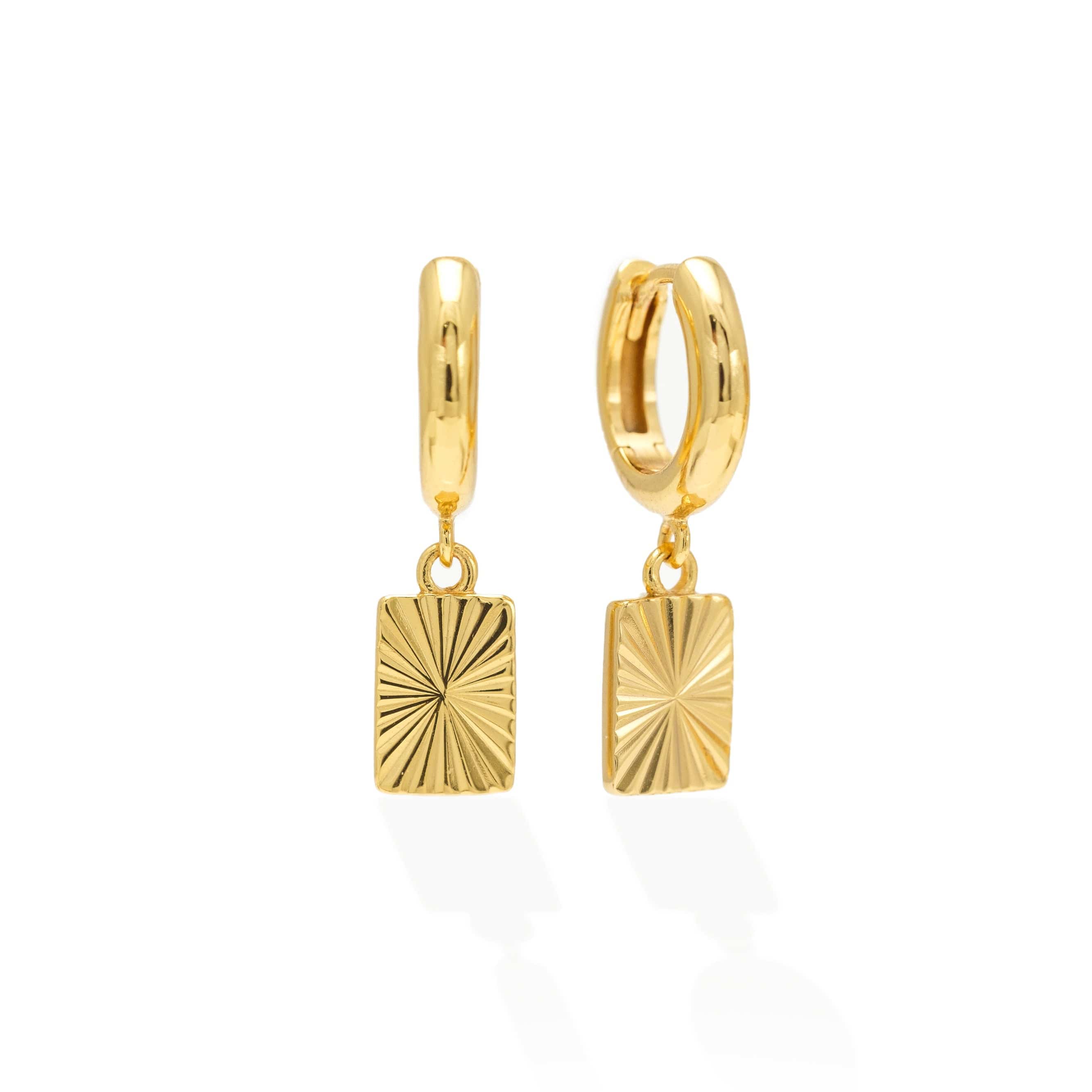 Rectangle Fluted Huggie Drop Hoop Earrings - Gold Plated Minimalist Dangle Earrings for Women - Perfect for Everyday Wear, Date Night & Special Occasions