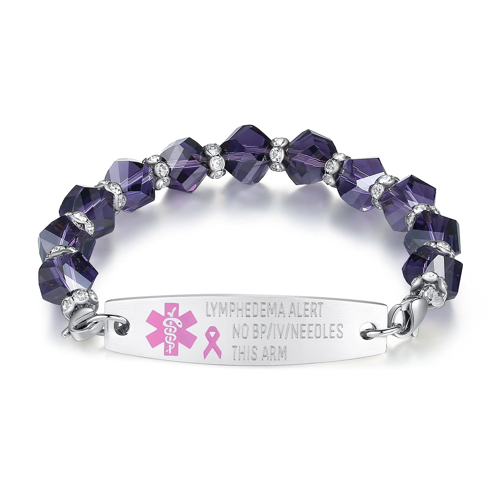 Customizable Medical ID Bracelets for Women - 7.5 Inch Interchangeable Beaded Alert Bracelet with Engraving | Perfect for Diabetes, Allergies & Emergency Medical Identification