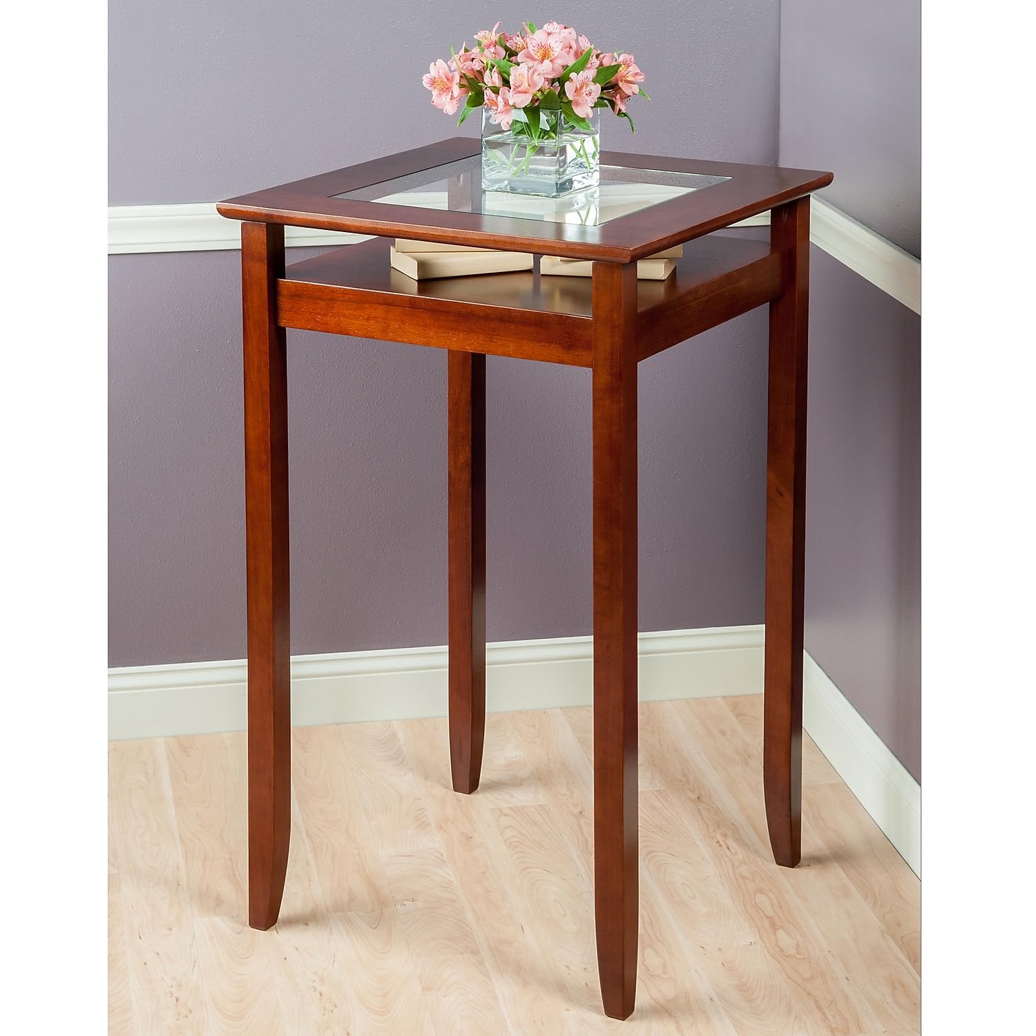 Winsome Halo 36-Inch Round Pub Table with Tempered Glass Top - Walnut Finish (94127) - Perfect for Bars, Kitchen Islands & Small Space Dining