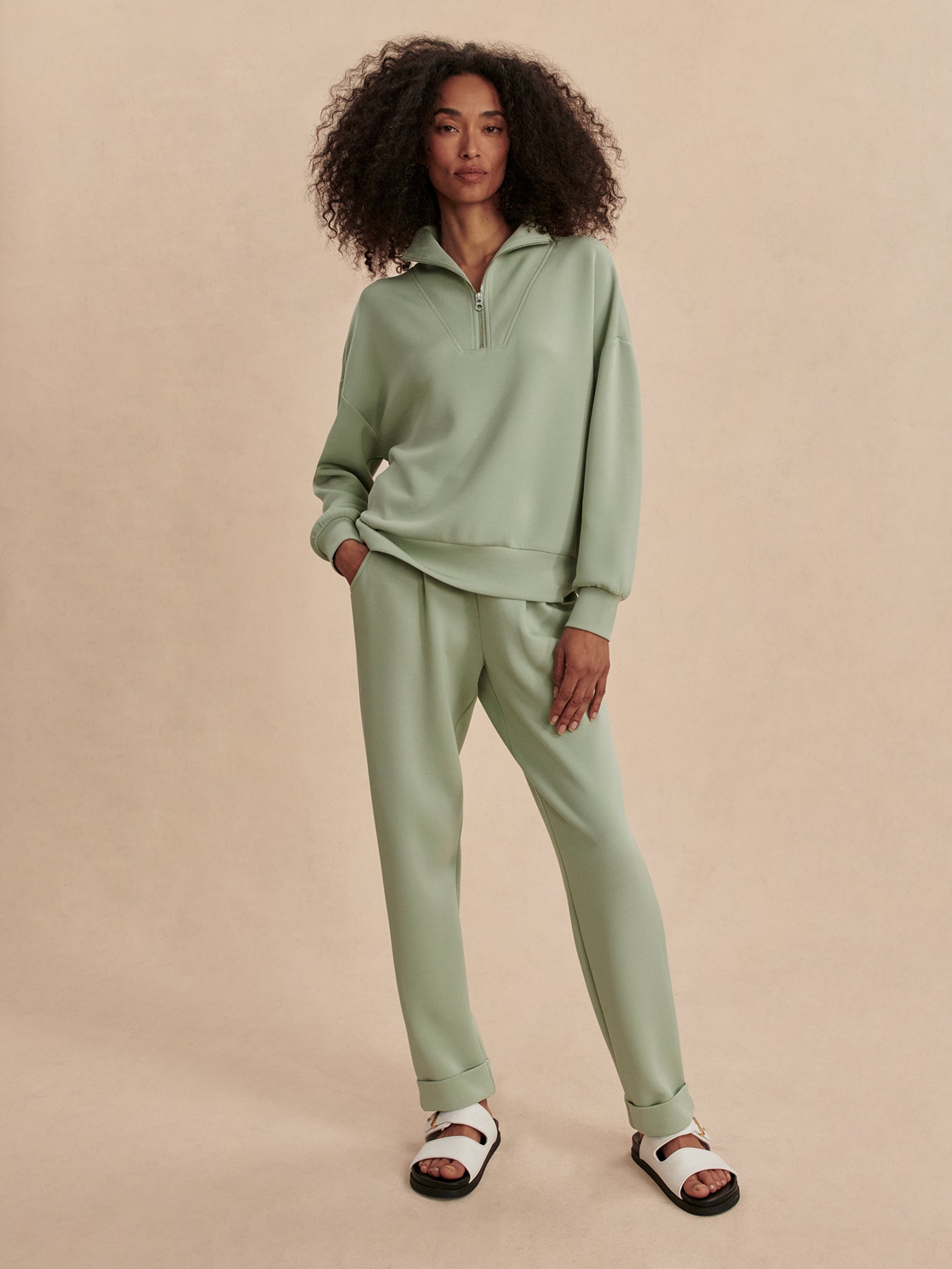 Varley Hawley Half Zip Sweatshirt - Snow Sage Color | Women's Fleece Pullover for Outdoor Activities & Casual Wear