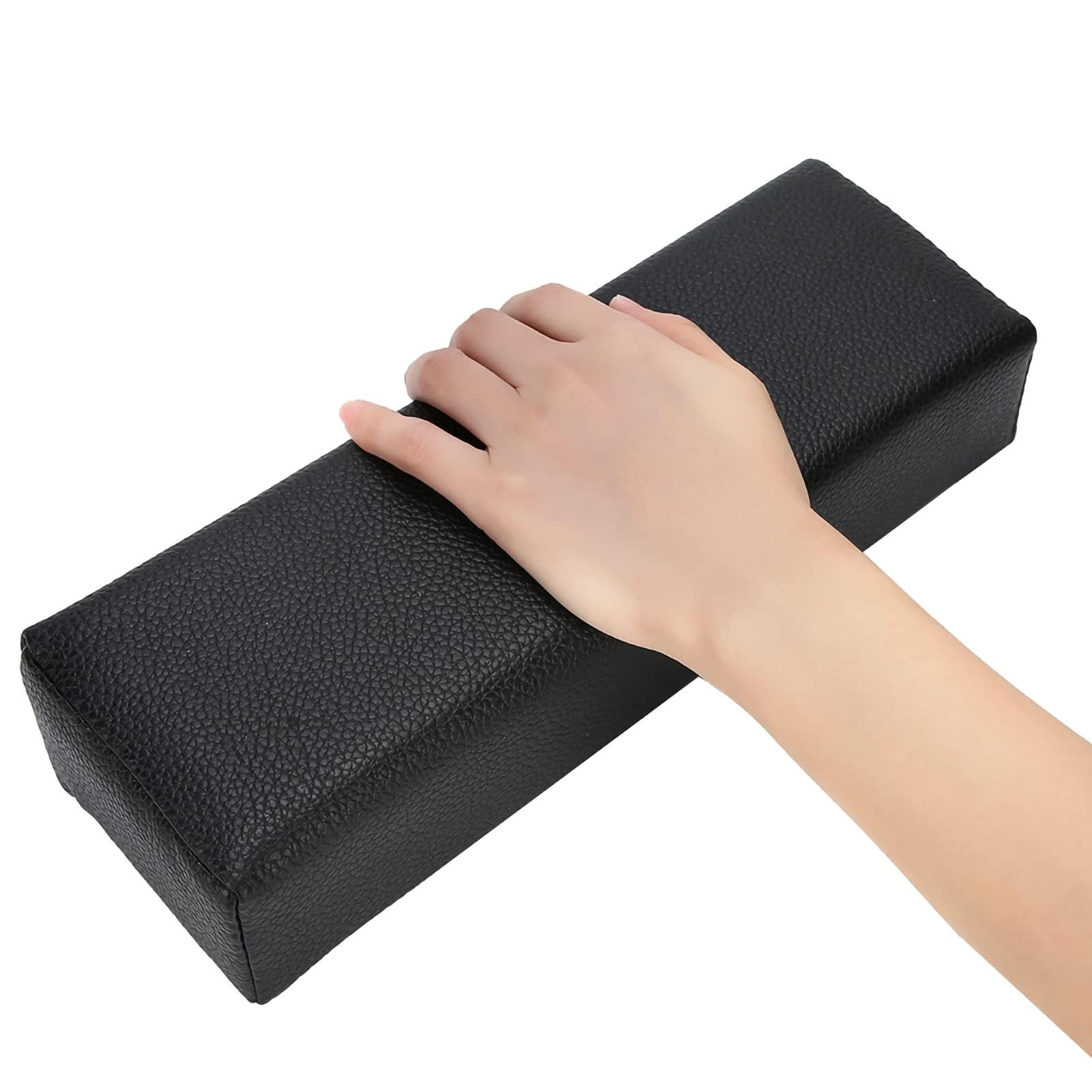 Pebbled Grain Leather Nail Arm Rest Pillow - Ergonomic Hand Cushion for Acrylic Nails & Manicures - Durable Salon & Home Nail Tech Accessory (Black) - Perfect for Gel Extensions, Nail Art & Spa Treatments