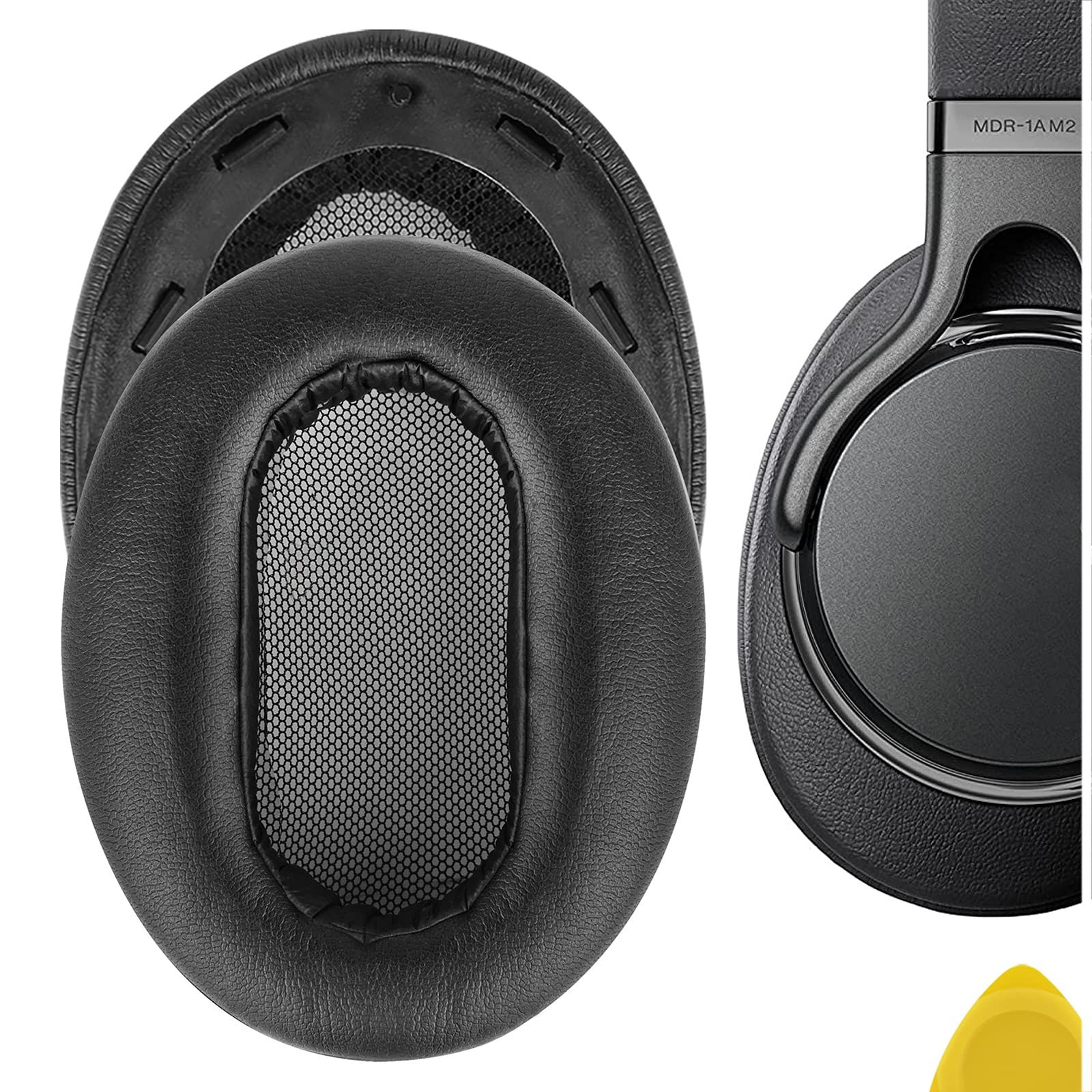 Geekria QuickFit Replacement Ear Pads for Sony MDR-1AM2 Headphones - Premium Black Ear Cushions with Plastic Ring - Comfortable Noise Isolation Earpads for Gaming, Music & Office Use