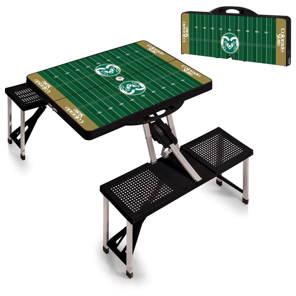 **PICNIC TIME NCAA Colorado State Rams Football Field Folding Picnic Table - Portable Camping & Outdoor Table with Umbrella Hole - Perfect for Tailgating, BBQs, and Beach Trips (Black)**