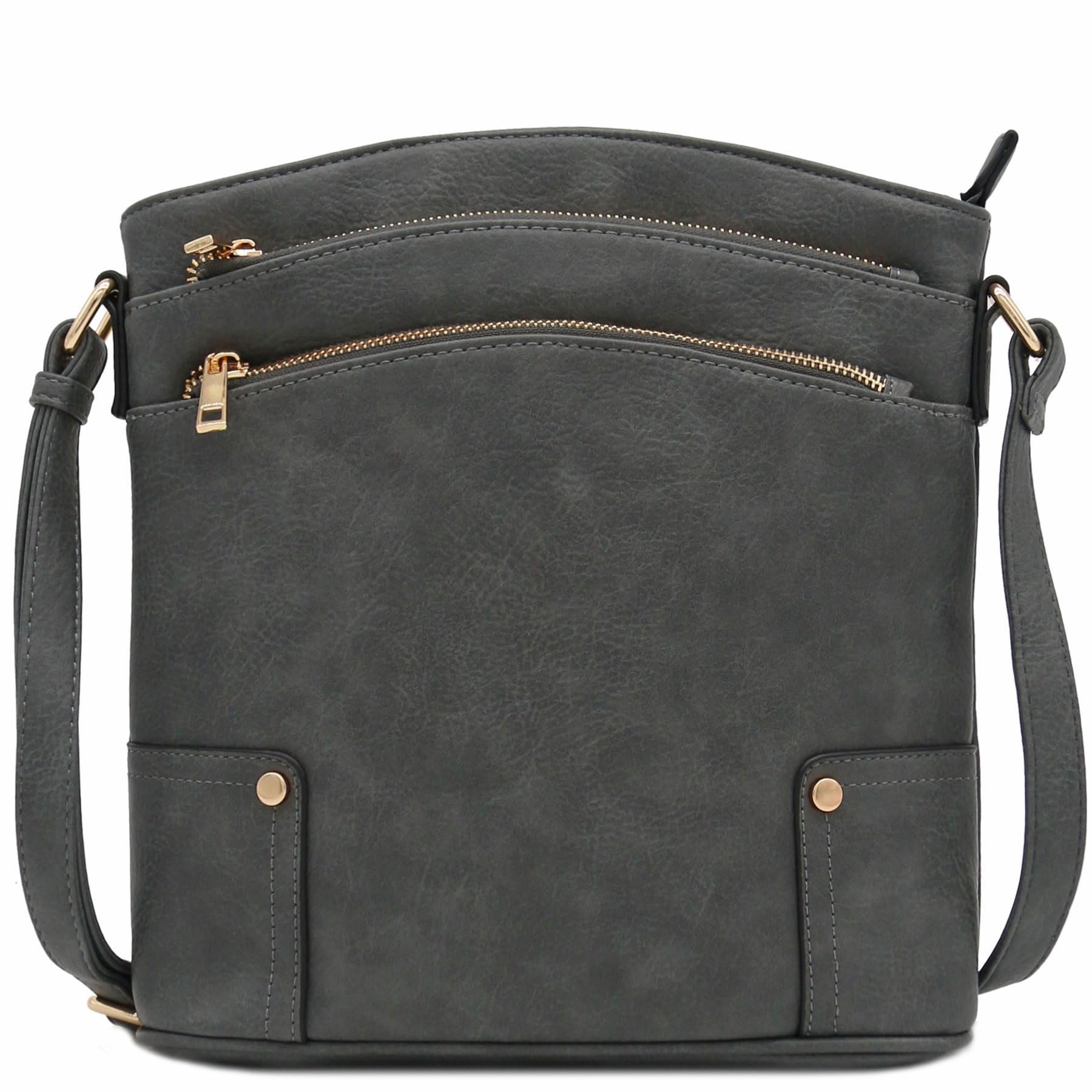 ALYSSA Triple Zip Pocket Large Crossbody Bag for Women - Fashionable Leather Shoulder Purse with Multiple Compartments - Perfect for Work, Travel & Everyday Use