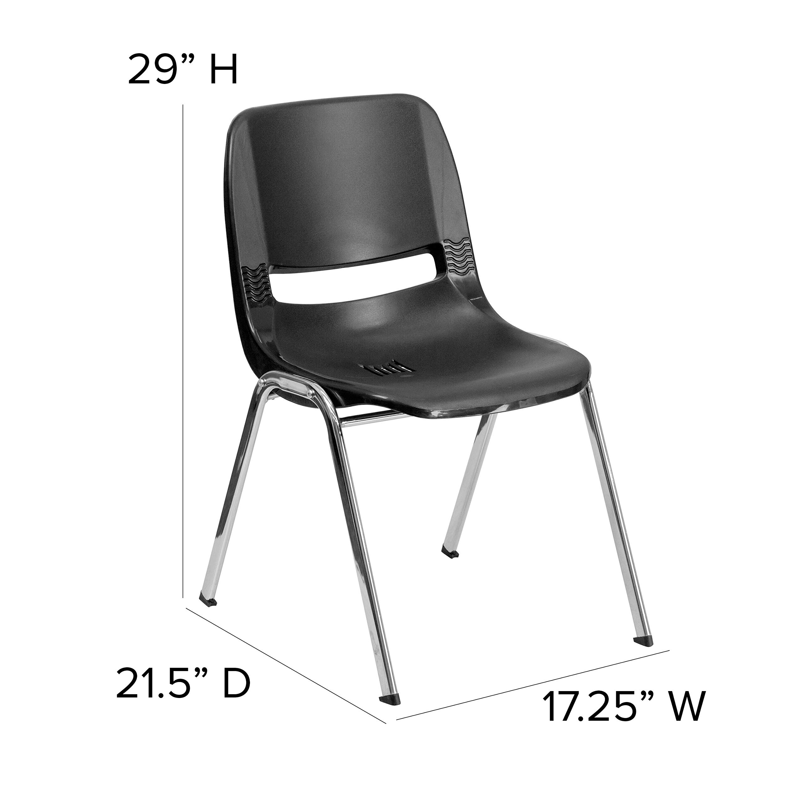 EMMA & OLIVER Black Ergonomic Stackable Office Chair with Chrome Frame - 16