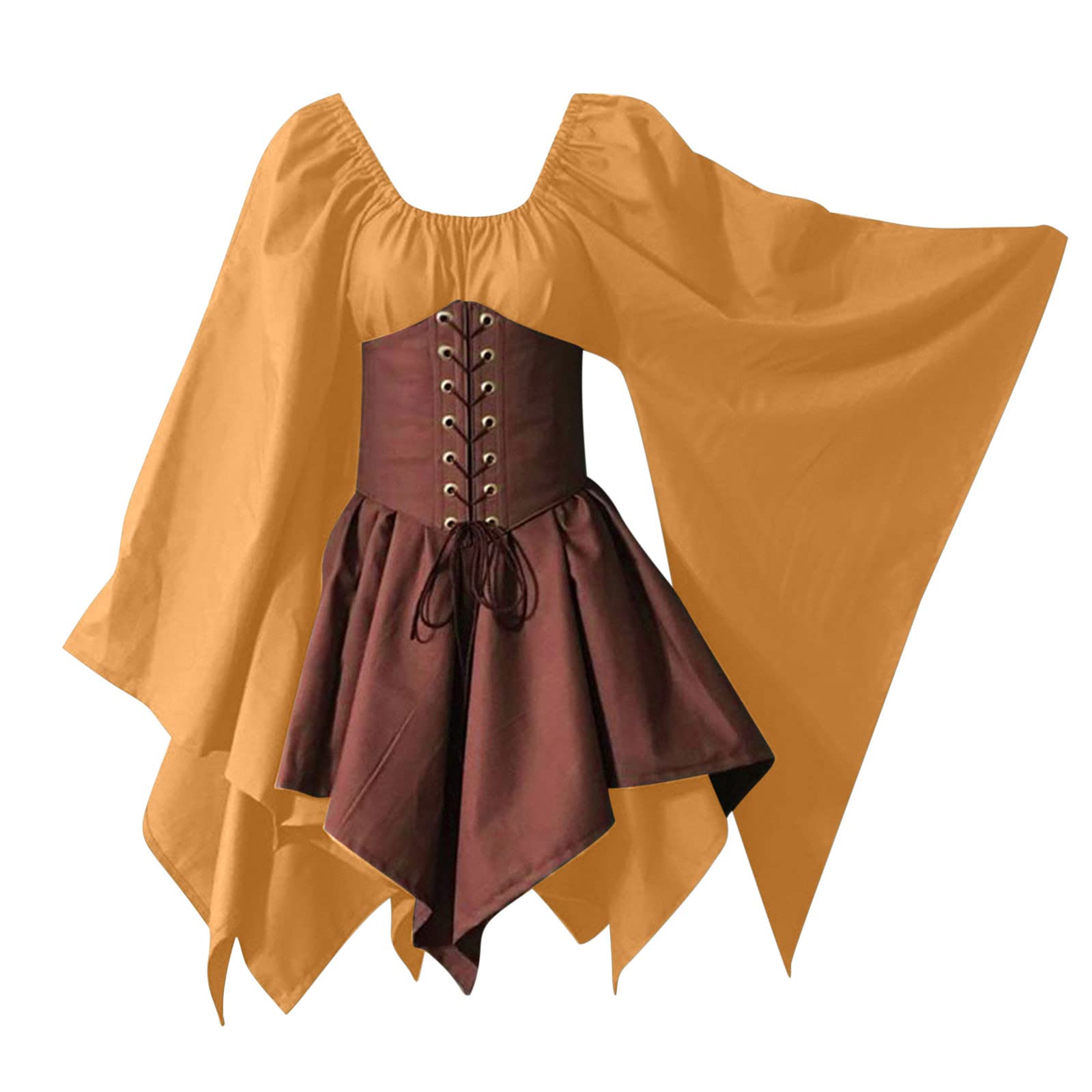 Renaissance Dress for Women - Vintage Bell Sleeve Medieval Corset Dress with Lace-up Detail | Plus Size Victorian Costume for Halloween, Cosplay & Renaissance Faire Events