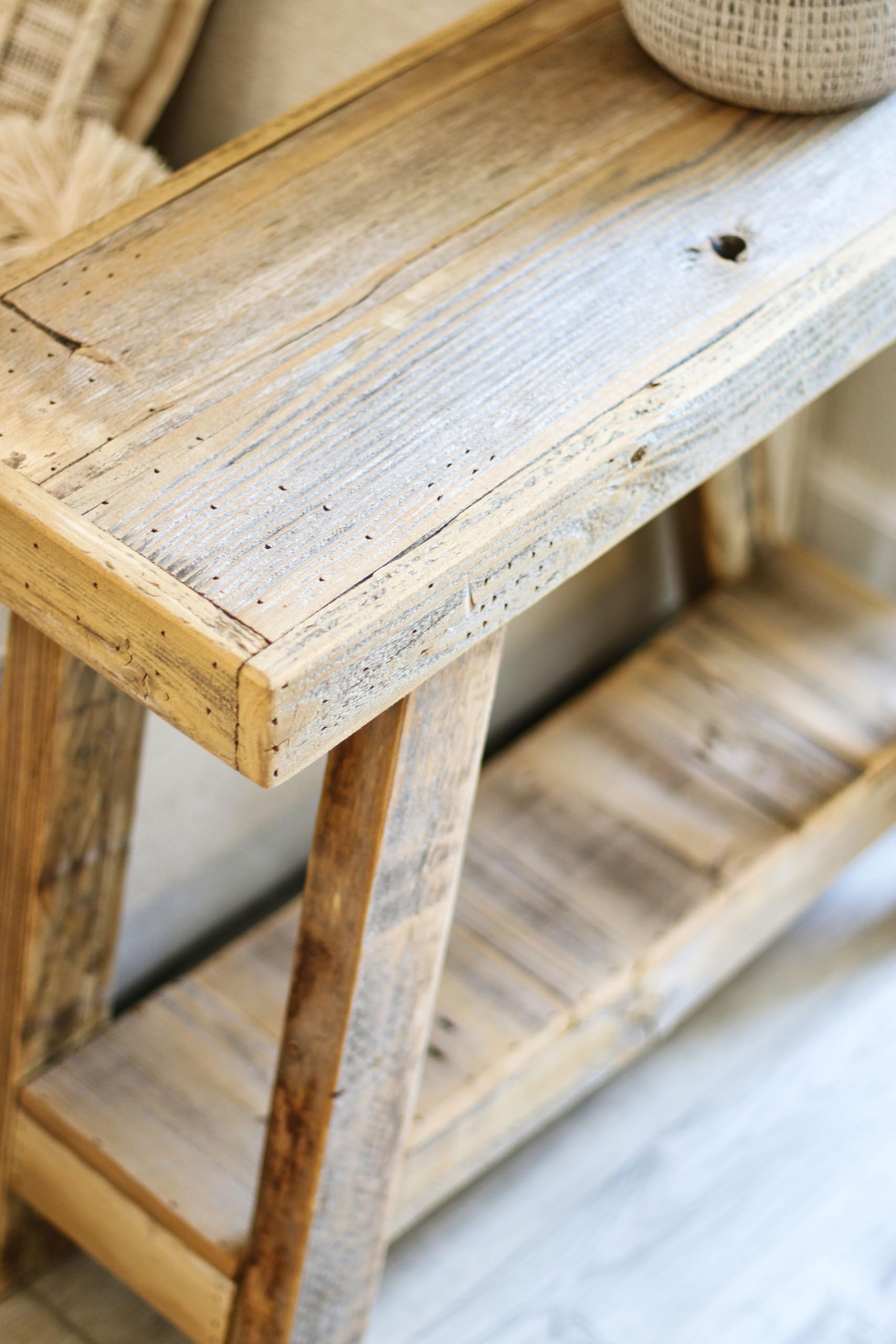 Aztec A-Frame Side Table - Reclaimed Wood End Table in Natural Finish | Perfect for Living Room, Bedroom & Patio Decor