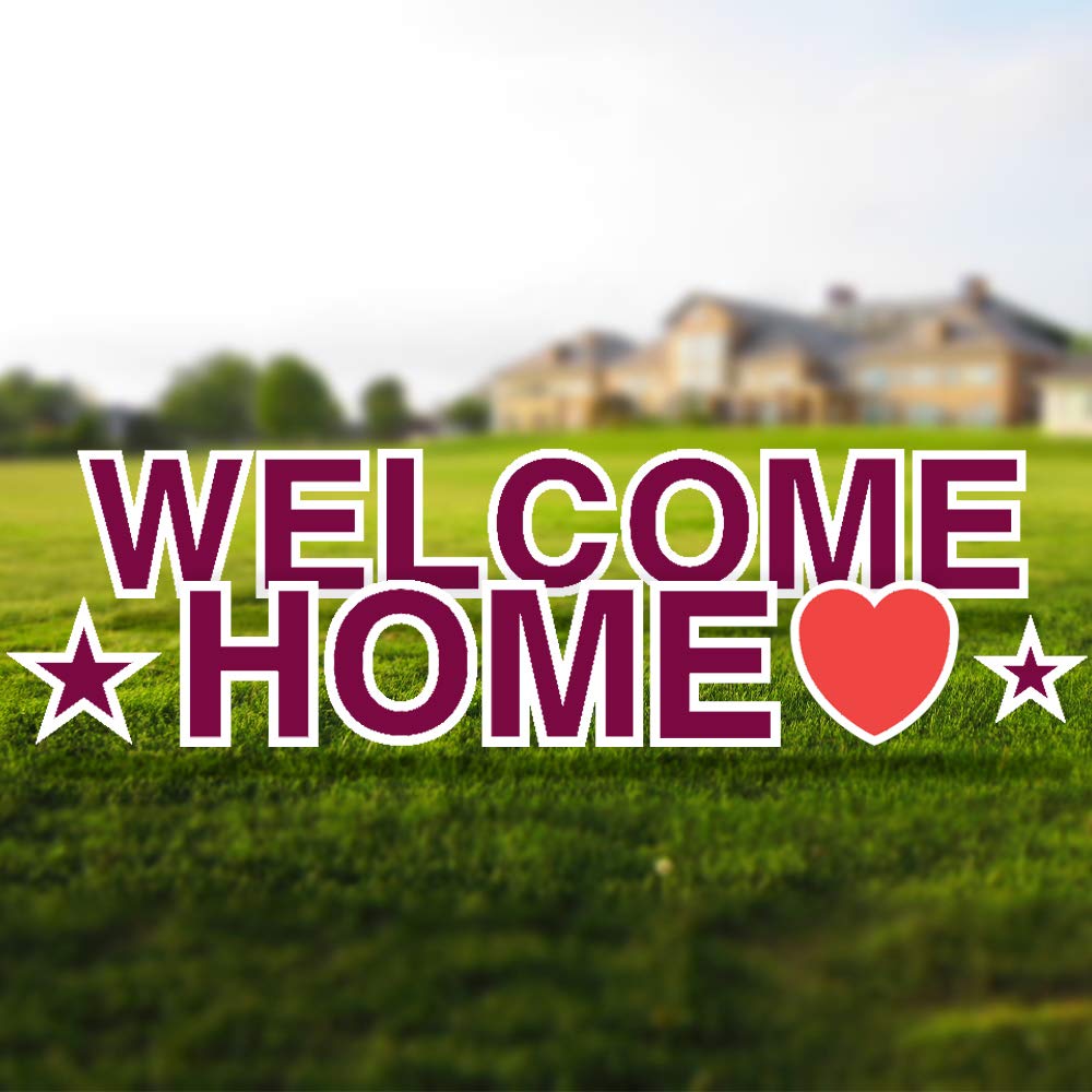 Vispronet 18in Tall Burgundy Welcome Home Yard Sign with Steel Stakes - Durable Coroplast Weather-Resistant Outdoor Decoration - Perfect for Homecoming, Parties, and Front Yard Greetings