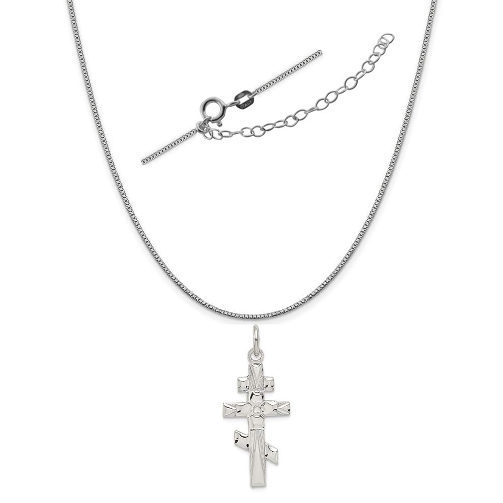Sterling Silver Eastern Orthodox Cross Pendant Necklace - Adjustable Chain 18