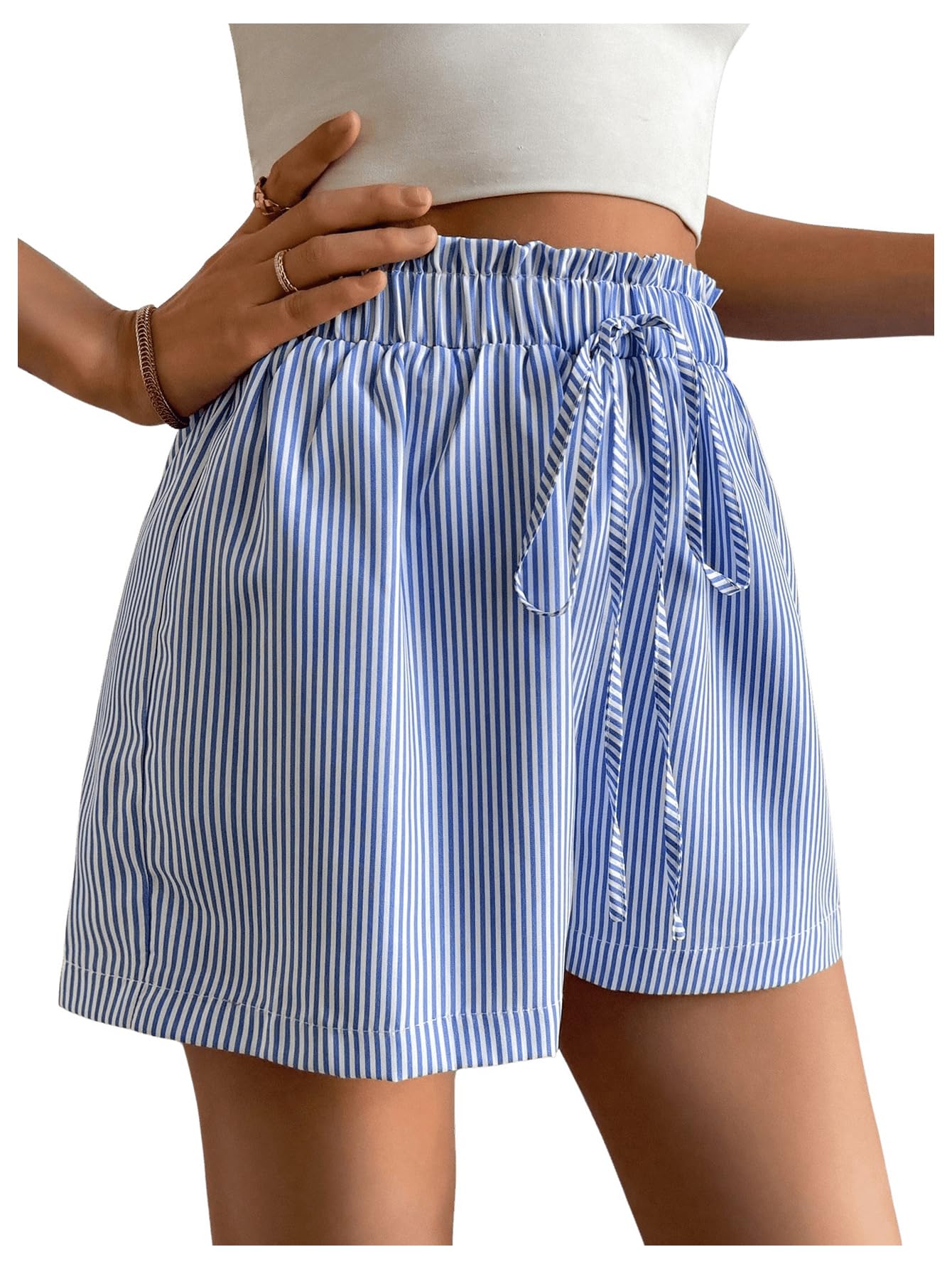 Stylish Women's Summer Striped Drawstring Shorts - High Waist Elastic Wide Leg Beach Shorts for Casual Outfits & Vacation Wear | Perfect for Beach, Poolside, and Summer Outings