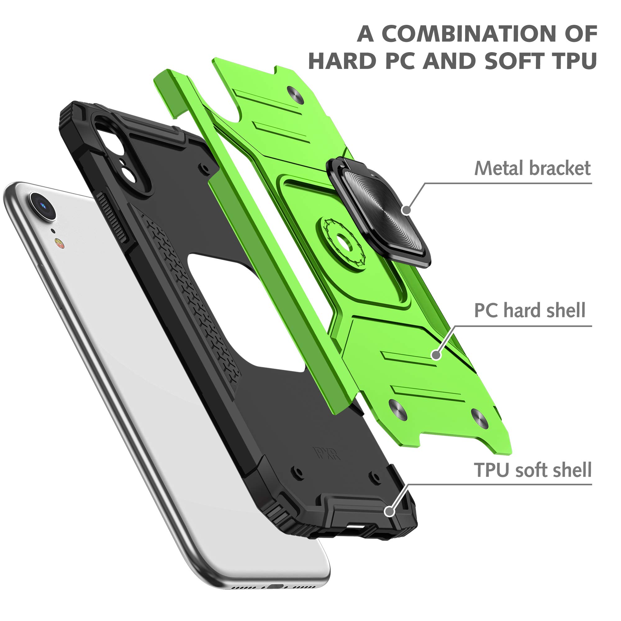 SunStory iPhone XR Case with HD Screen Protector & Magnetic Ring Kickstand - Compatible with iPhone XR 2018 (Z-Green) | Shockproof Protective Cover for Work, Travel and Outdoor Activities