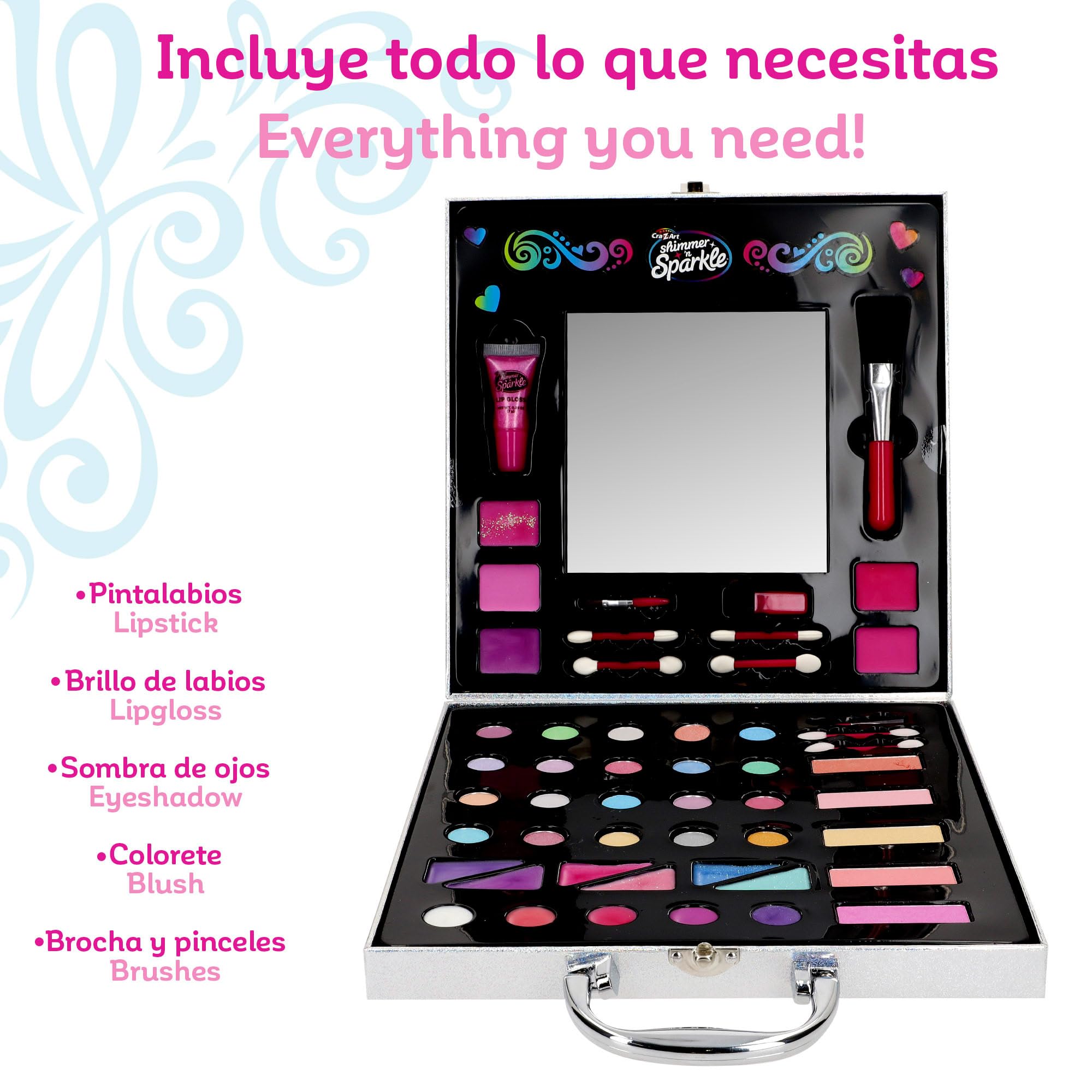 COLORBABY Shimmer N Sparkle Girls Makeup Kit with 35 Eyeshadows & Glitters, Toy Vanity Set, Pretend Play Makeup Studio for Kids Ages 8+ (46729) - Perfect for Birthday Gifts, Dress-Up Parties & Creative Play