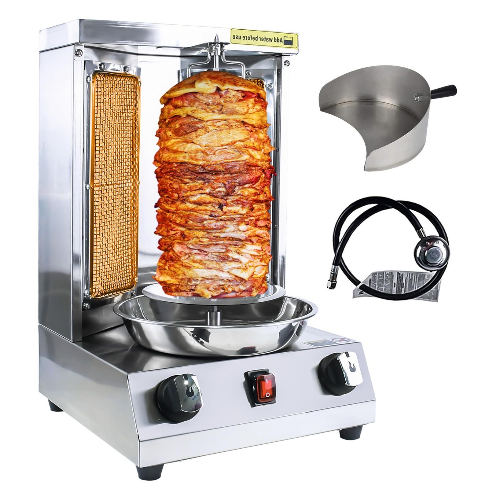 KOOTEN Vertical Shawarma Machine - Propane Gyro Grill, Chicken Roaster & Doner Kebab Maker with 2 Burners & Meat Catch Pan - Perfect for Restaurants, Food Trucks & Catering Events