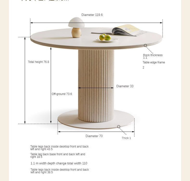 Solid Oak French Cream Round Rock Plate Dining Table - Rustic Farmhouse Style for Kitchen, Dining Room & Outdoor Entertaining