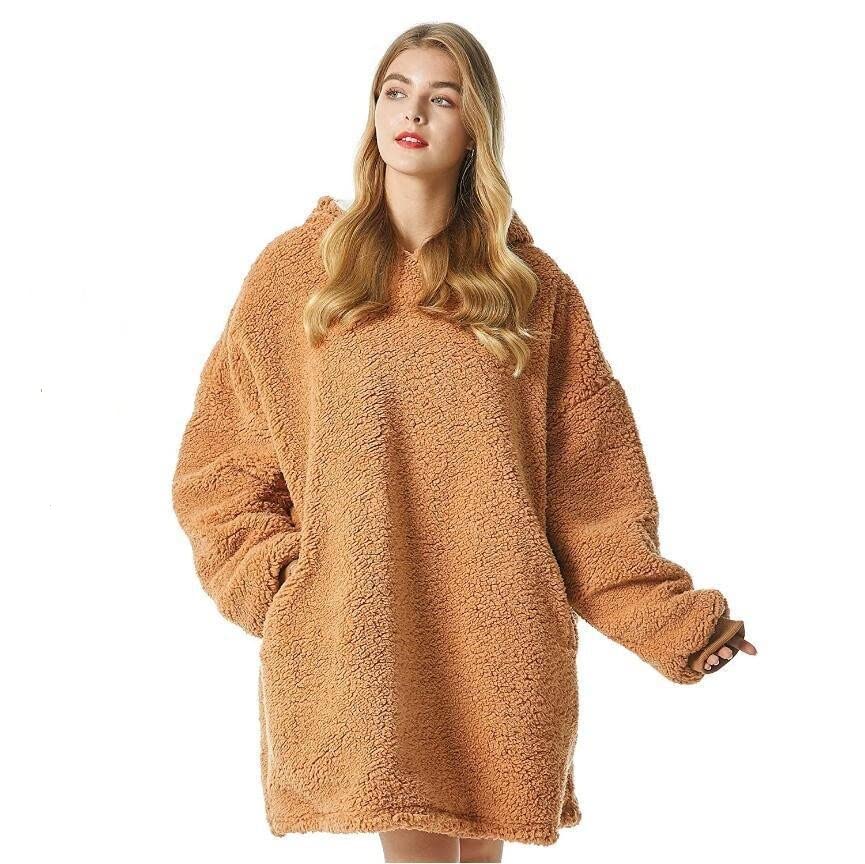 Bunnikins & Clover Oversized Sherpa Wearable Blanket for Adults & Teens - Soft Fleece Hooded Blanket Hoodie - Cozy Winter Wear for Lounging, Movie Nights & Camping