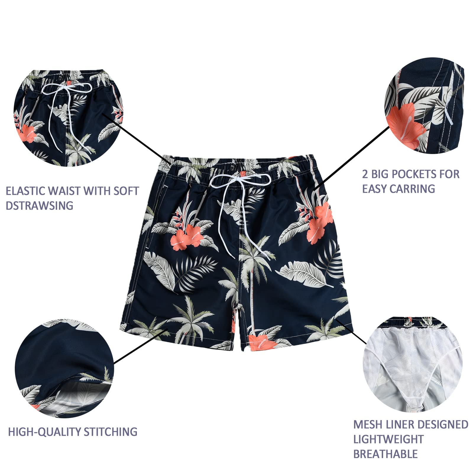 **Mywu Men's 5 Inch Swim Trunks - Quick Dry Beach Shorts with Mesh Lining | Funny Bathing Suits for Swimming, Pool, Surfing & Summer Vacation**