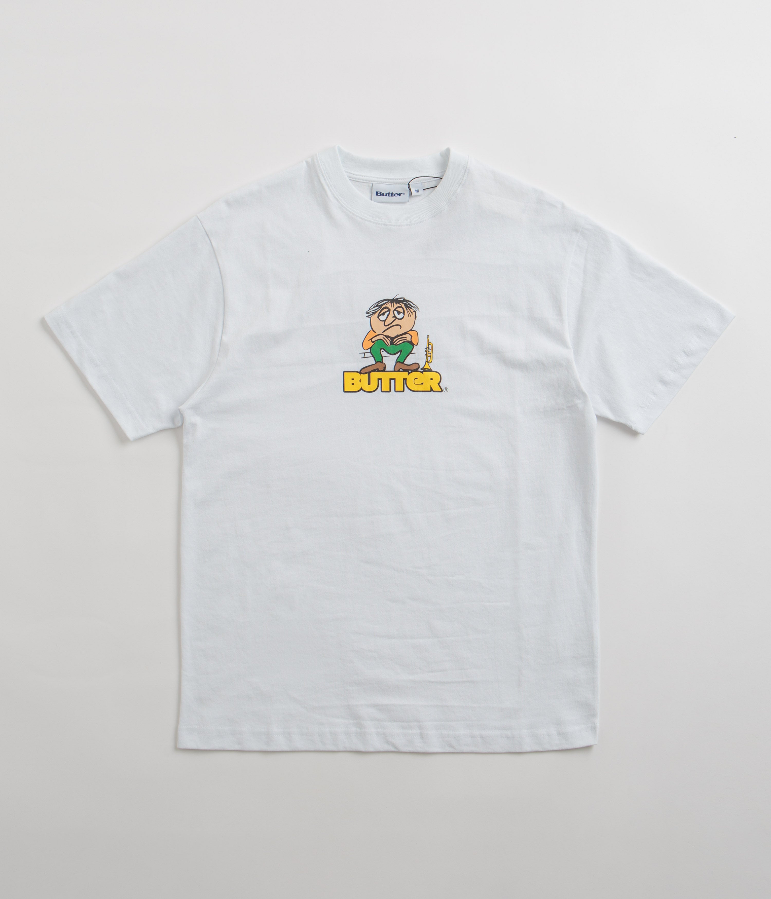 Butter Goods Blues Logo T-Shirt for Men - 100% Cotton White Graphic Tee - Casual Streetwear for Everyday Wear & Music Lovers
