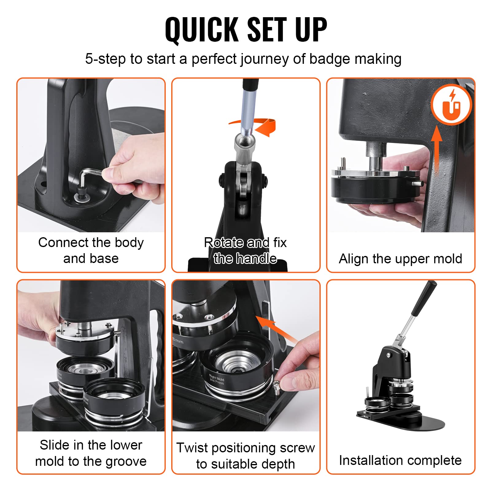 VEVOR Button Maker Machine Kit - 1.25 & 2.25 Inch Badge Press with 500pcs Button Parts, Circle Cutter & Magic Book - DIY Pin Making Supplies for Kids Crafts, School Projects & Party Favors - Perfect for Custom Buttons, Gifts & Event Souvenirs